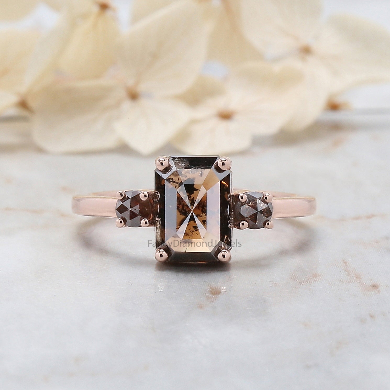Emerald Cut Brown Color Diamond Ring 1.93 Ct 8.40 MM Emerald Shape Diamond Ring 14K Rose Gold Silver Engagement Ring Gift For Her QL9595