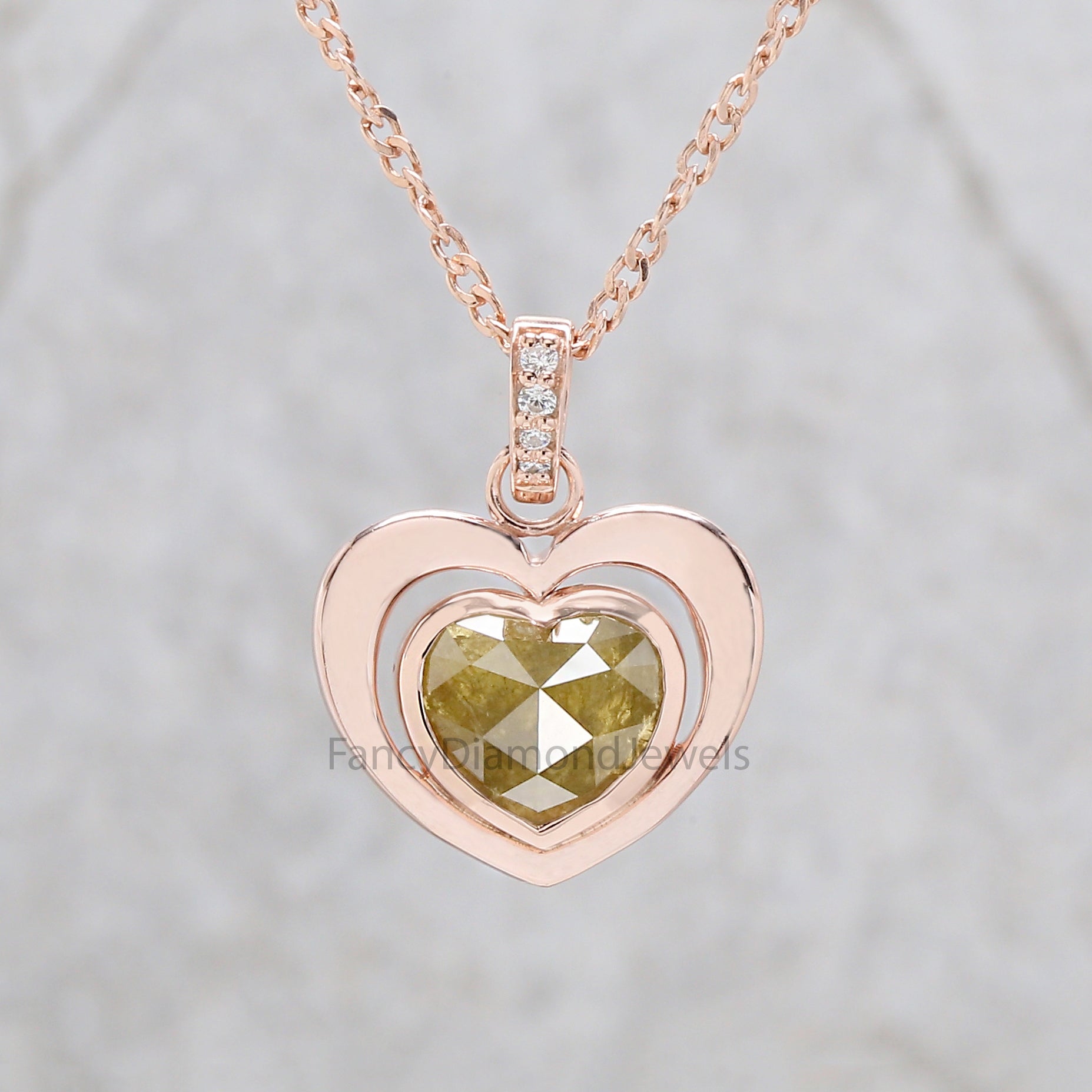 Heart Yellow Color Diamond Pendant, Unique Diamond Pendant, Heart Diamond Pendant, Yellow Diamond Pendant, Dangling Diamond Pendant, KDN8709
