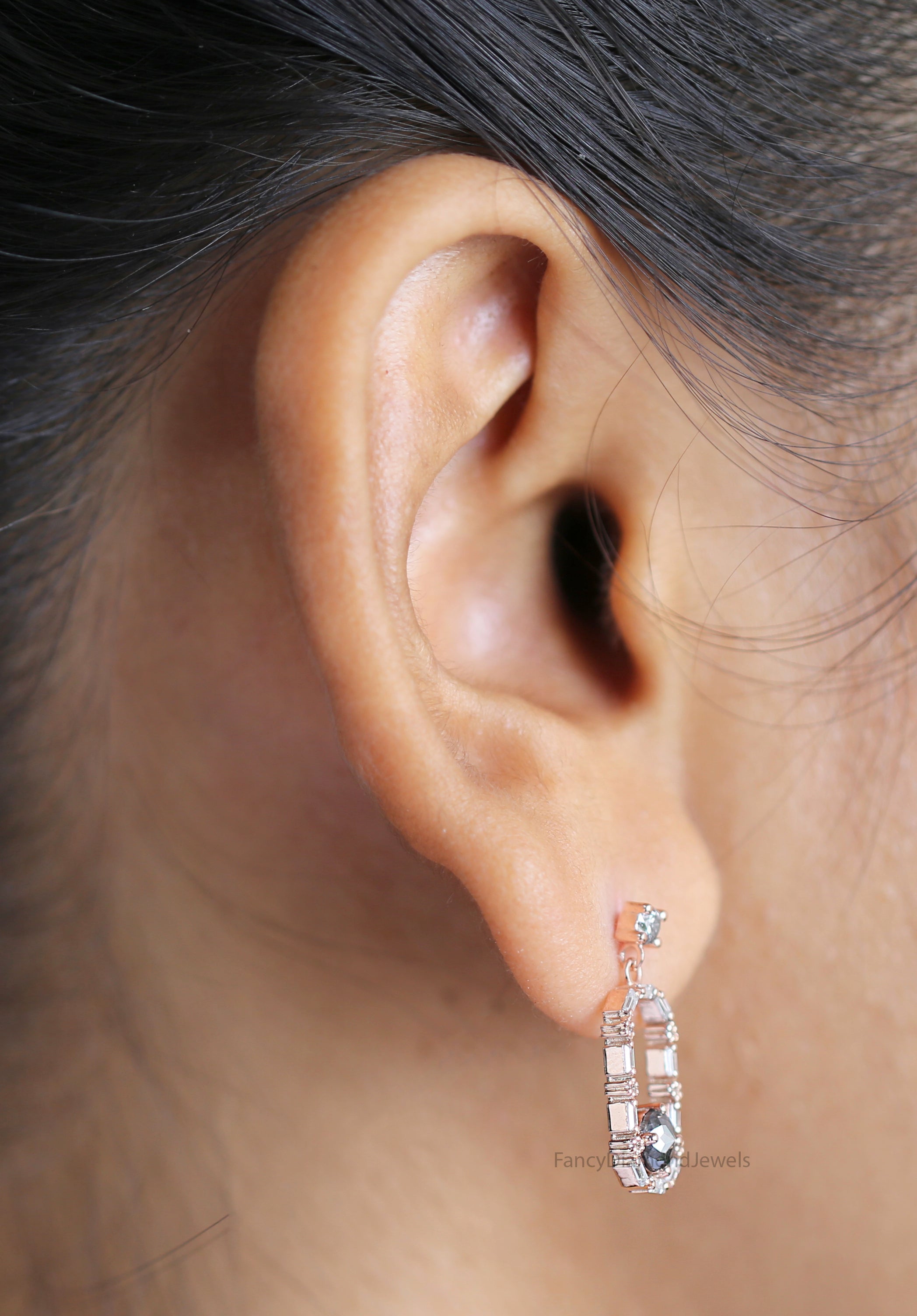 Oval Salt And Pepper Diamond Earring, Oval Shape Earring, Prong Earring, Engagement Earring, Earlobe Earrings, Earrings Jewelry, KDL502