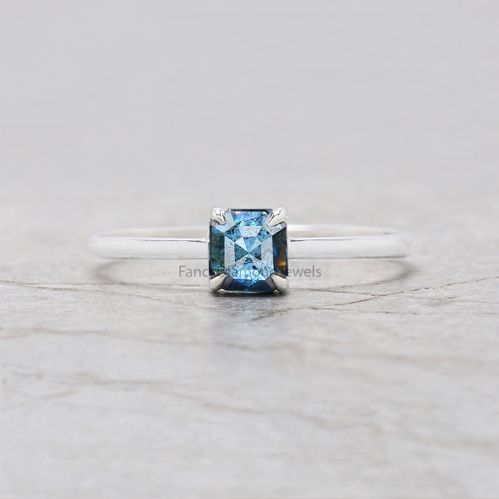 Emerald Diamond Ring, Emerald Engagement Ring, Blue Color Emerald Diamond Ring, Emerald Cut Diamond Ring, Emerald Blue Diamond Ring, KD1156