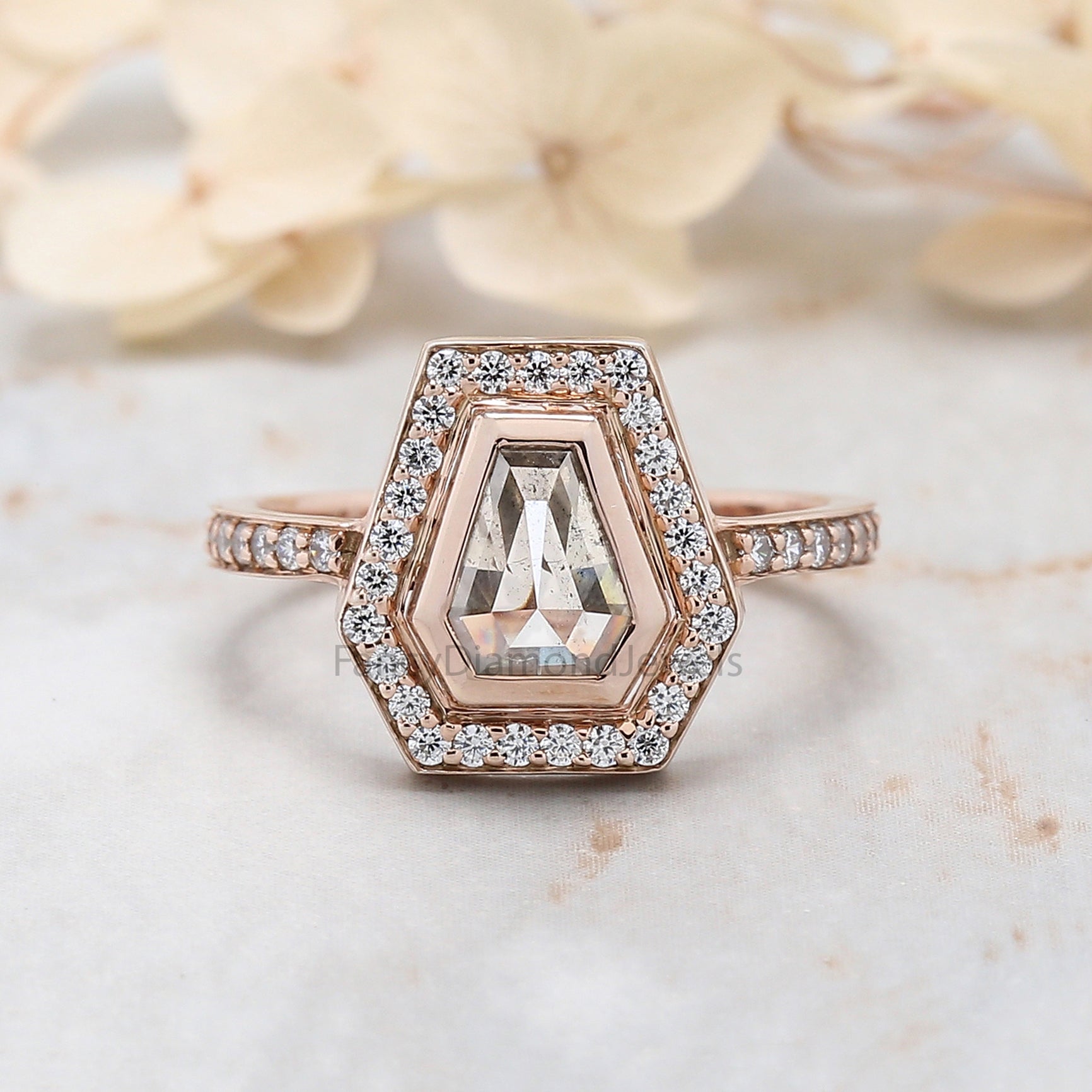 Coffin Cut Salt And Pepper Diamond Ring 0.96 Ct 6.84 MM Coffin Diamond Ring 14K Solid Rose Gold Silver Engagement Ring Gift For Her QN204