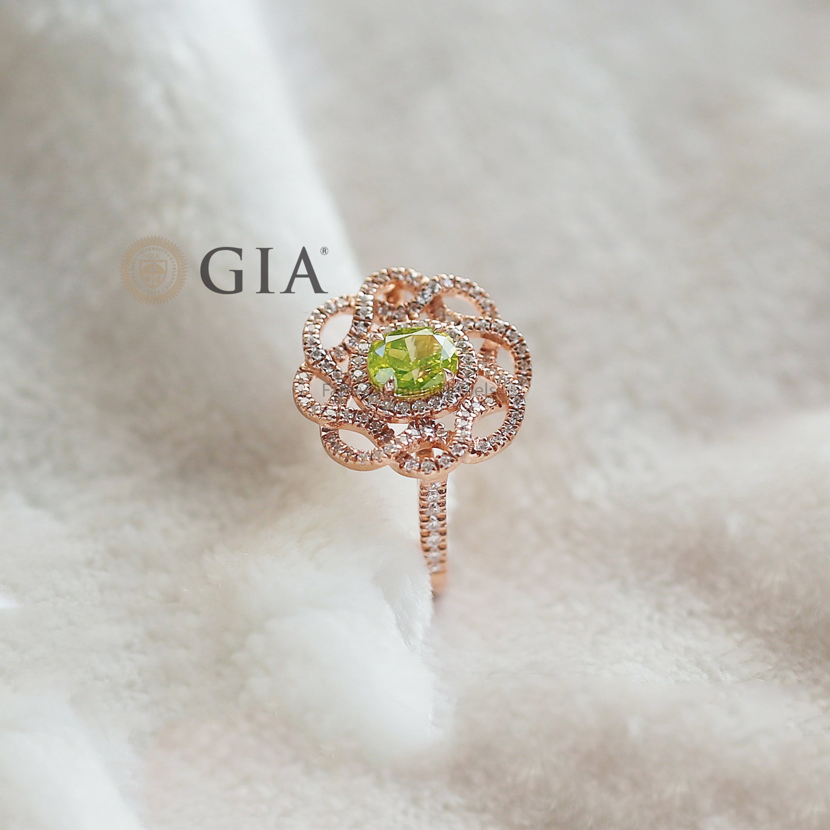 GIA Certified Oval Green Color Diamond Ring, Green Color Oval Diamond Engagement Ring, Oval Cut Diamond Ring, Oval Shape Halo Ring, KDL4056
