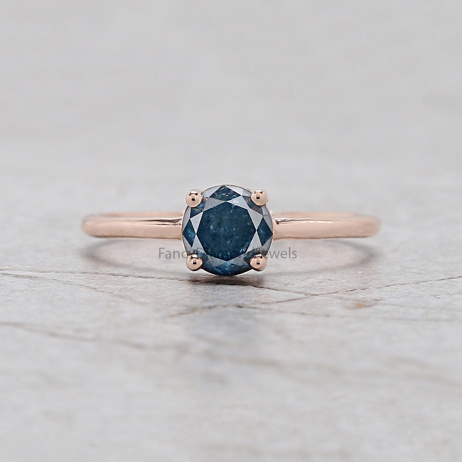 Round Cut Blue Color Diamond Ring 0.95 Ct 5.50 MM Round Shape Diamond Ring 14K Rose Gold Silver Round Engagement Ring Gift For Her QN9923