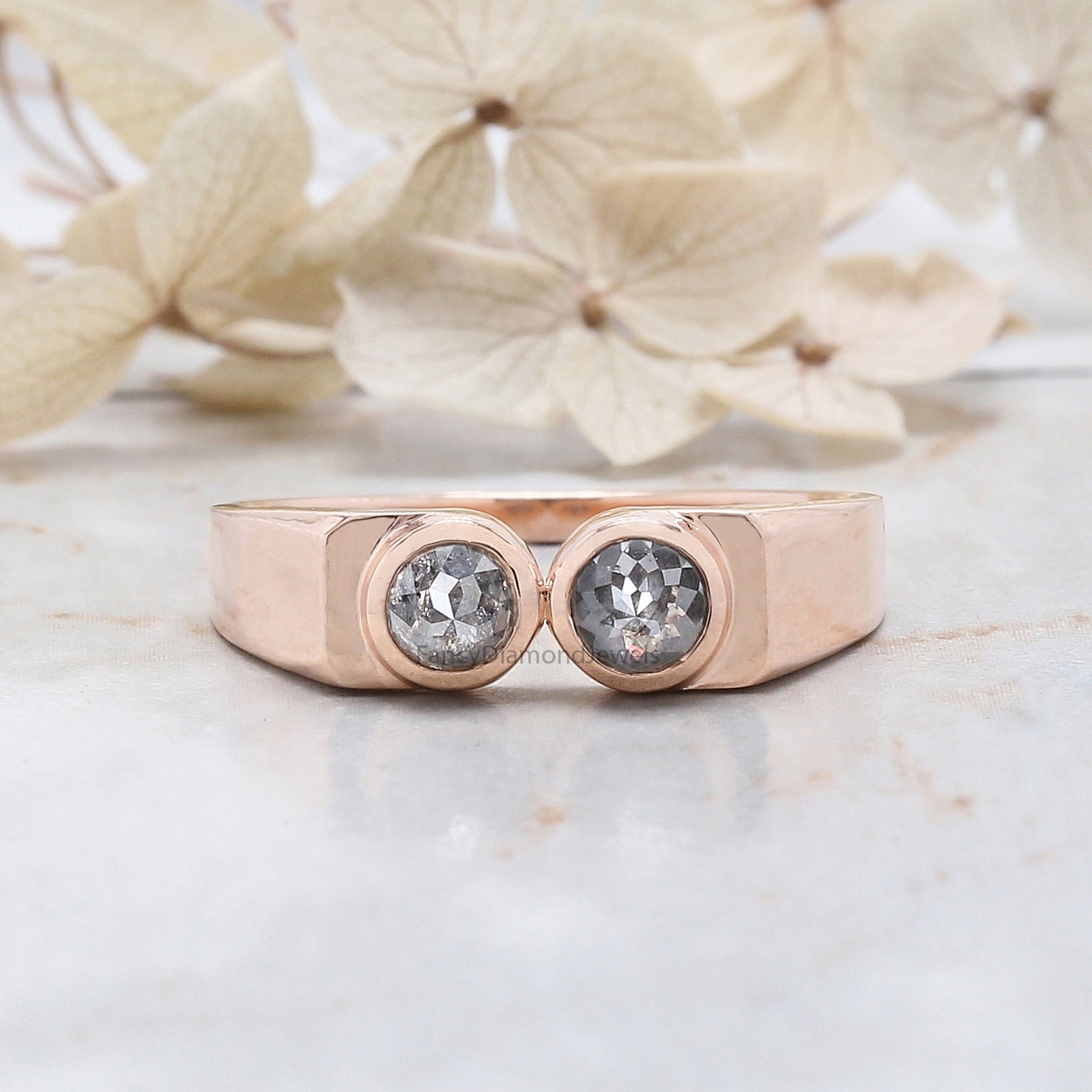 Round Rose Cut Salt And Pepper Diamond Band, Salt And Pepper Rose Cut Diamond Engagement Band, Rose Cut Diamond Band, Round Band, KDK2442