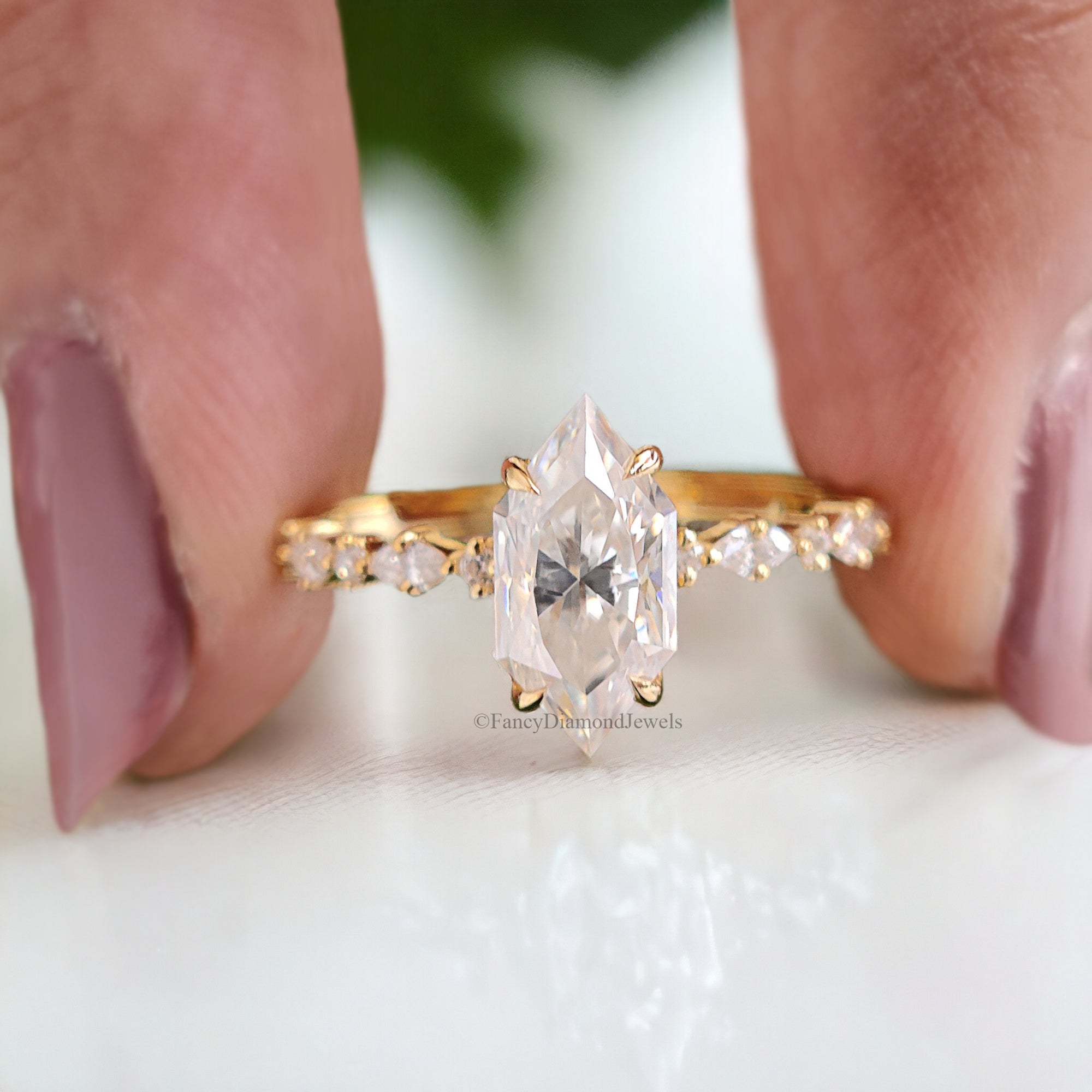 Hidden Halo Bridal Ring Dutch Marquise Cut Moissanite Engagement Ring Marquise Moissanite Wedding Ring Half Eternity Anniversary Ring FD142