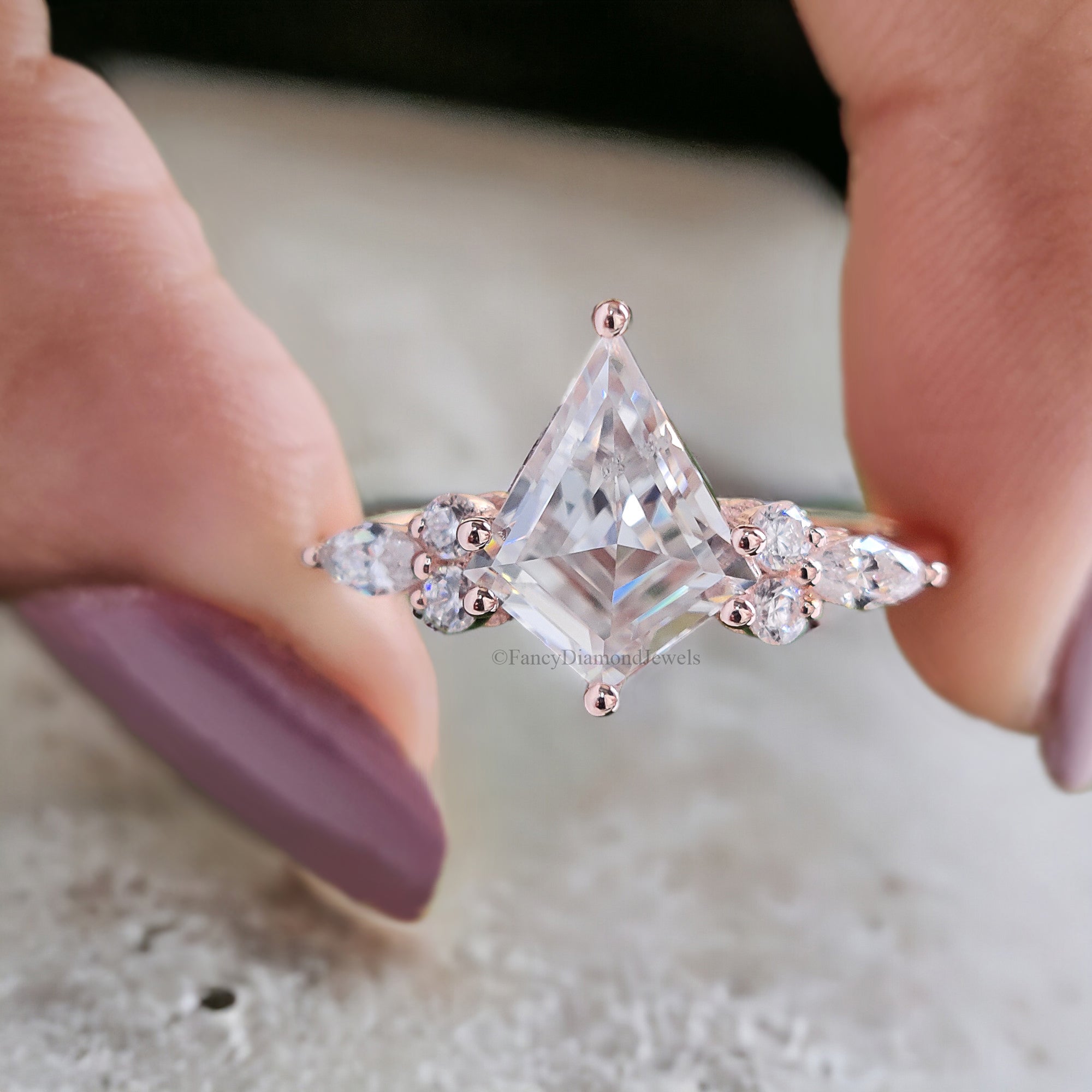 Kite Shaped Moissanite Engagement Ring Vintage Unique Cluster Rose Gold Engagement Ring Marquise Diamond Ring Wedding Promise Ring FD112