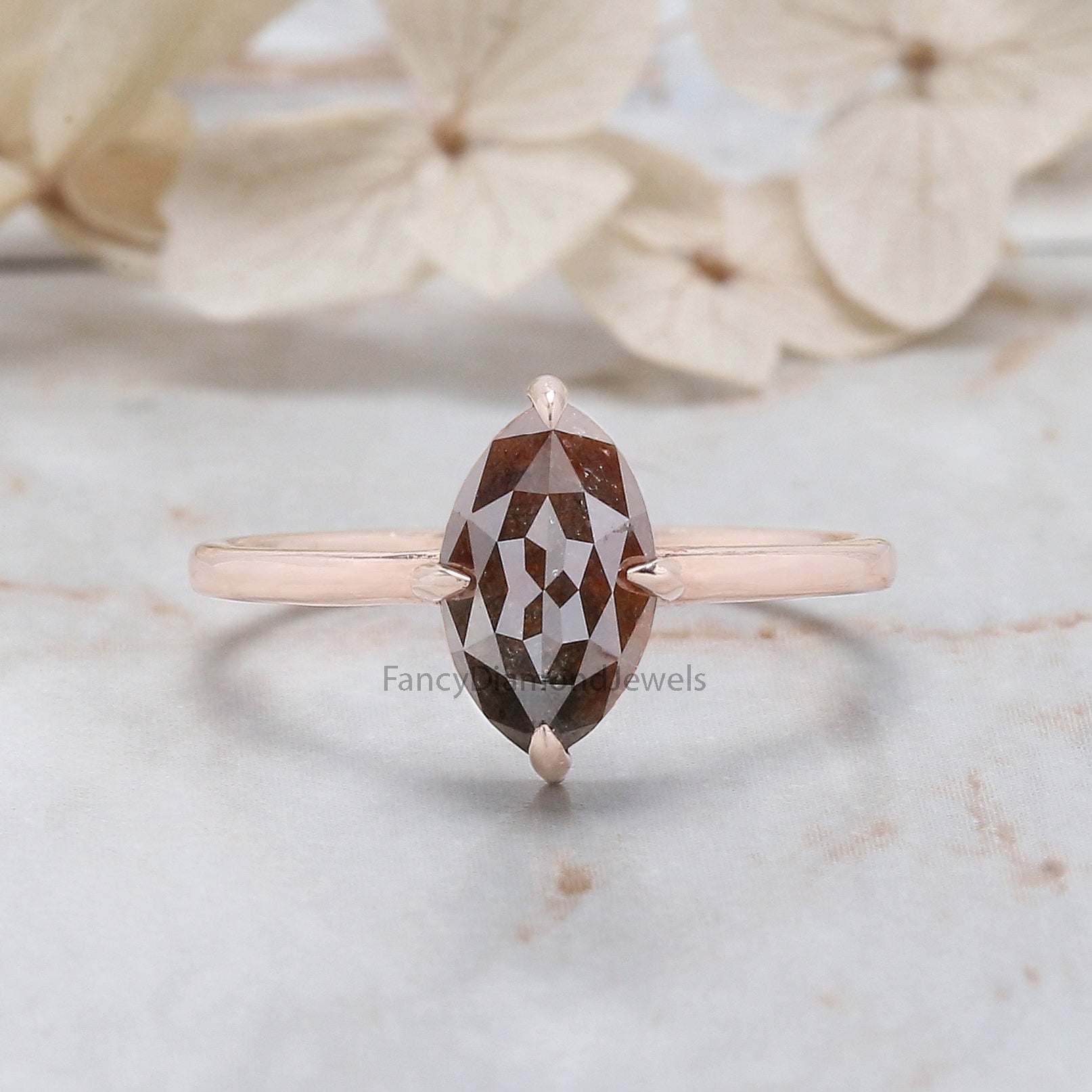 Marquise Shape Brown Color Diamond Ring 1.77 Ct 9.60 MM Marquise Diamond Ring 14K Rose Gold Silver Engagement Ring Gift For Her QN9213