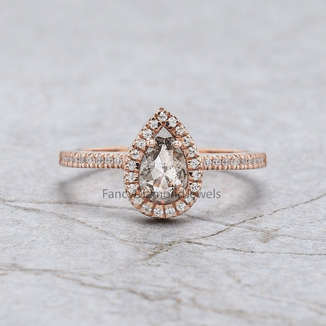 Pear Cut Salt And Pepper Diamond Ring 0.58 Ct 6.95 MM Pear Diamond Ring 14K Solid Rose Gold Silver Pear Engagement Ring Gift For Her QN589