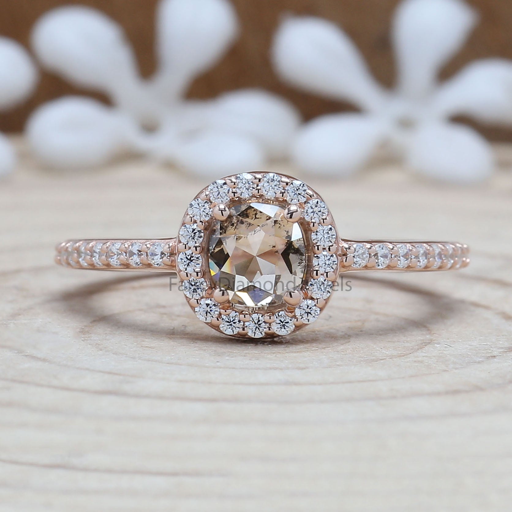 Cushion Cut Salt And Pepper Diamond Ring 0.76 Ct 5.20 MM Cushion Diamond Ring 14K Solid Rose Gold Silver Engagement Ring Gift For Her QN9868