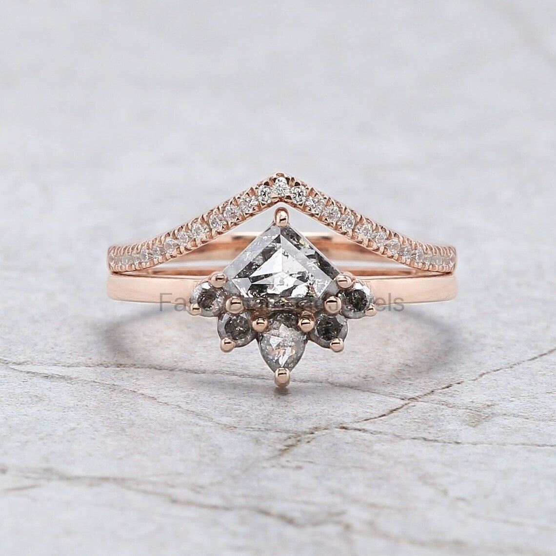 Shield Cut Salt And Pepper Diamond Ring 0.60 Ct 4.70 MM Shield Diamond Ring 14K Solid Rose Gold Silver Engagement Ring Gift For Her QN756