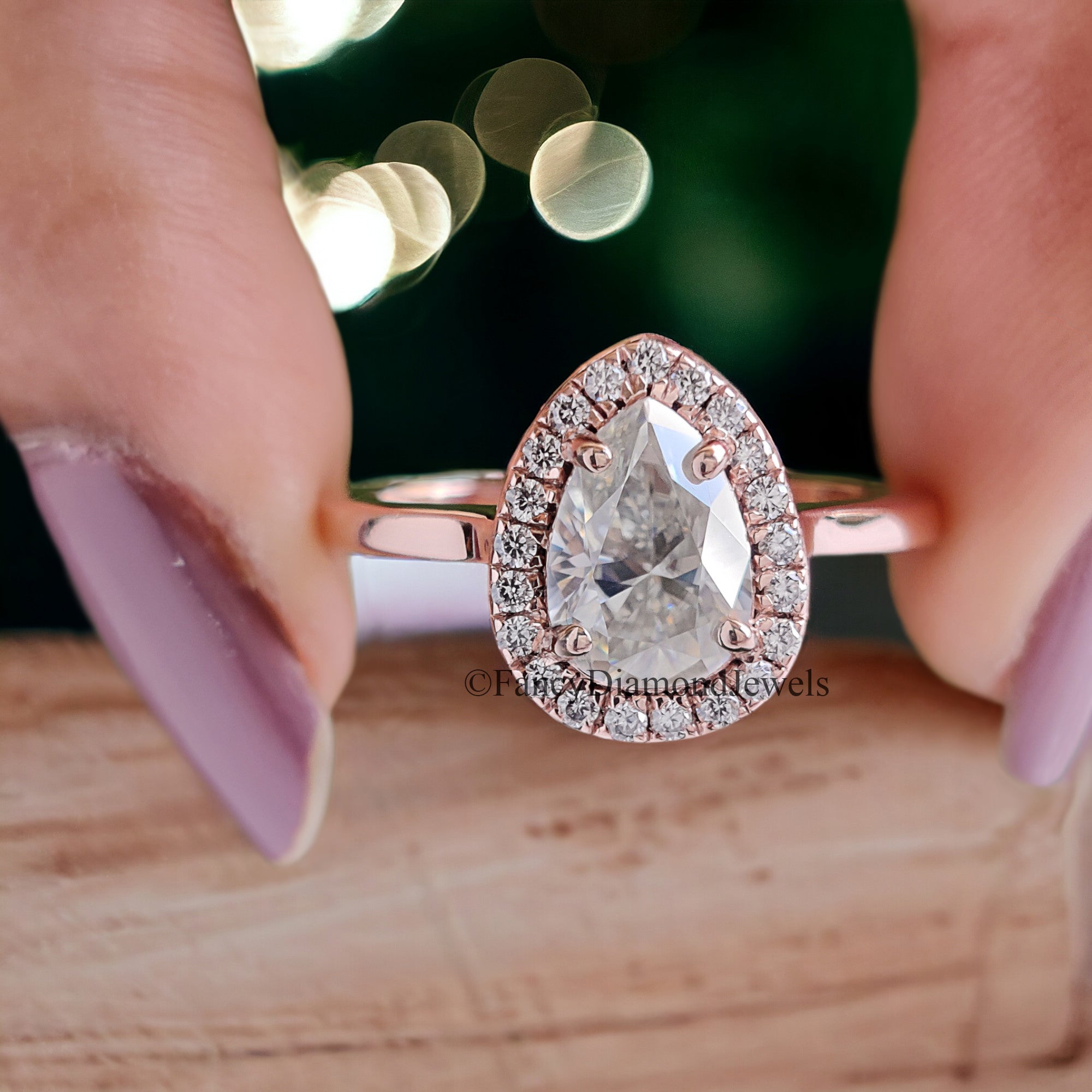 1.0 CT Pear Cut Moissanite Engagement Ring Anniversary Gift Halo Set 10K/14K/18K White Gold Prong Setting Ring Christmas Gift For Her FD100