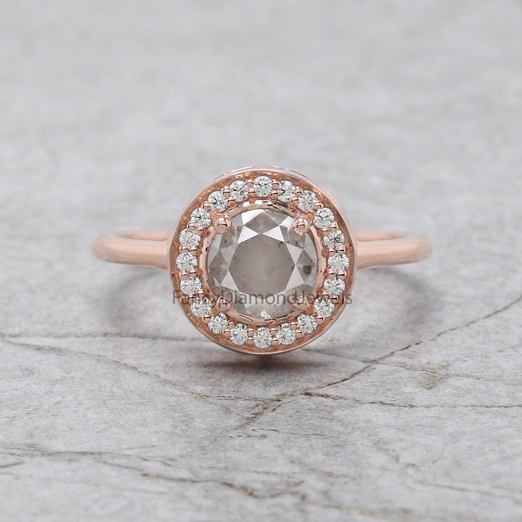Round Cut Salt And Pepper Diamond Ring 1.25 Ct 6.15 MM Round Diamond Ring 14K Solid Rose Gold Silver Engagement Ring Gift For Her QN486