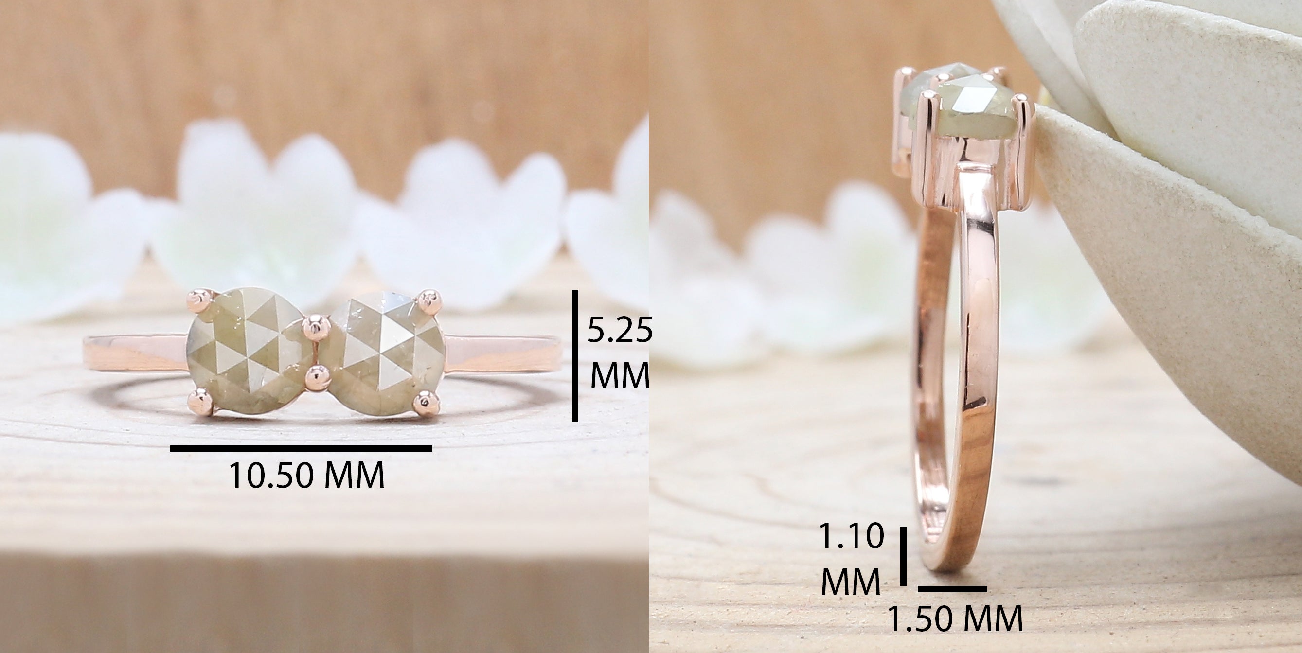 Round Rose Cut Yellow Color Diamond Ring 1.16 Ct 5.00 MM Round Grey Diamond Ring 14K Rose Gold Silver Engagement Ring Gift For Her QL7803