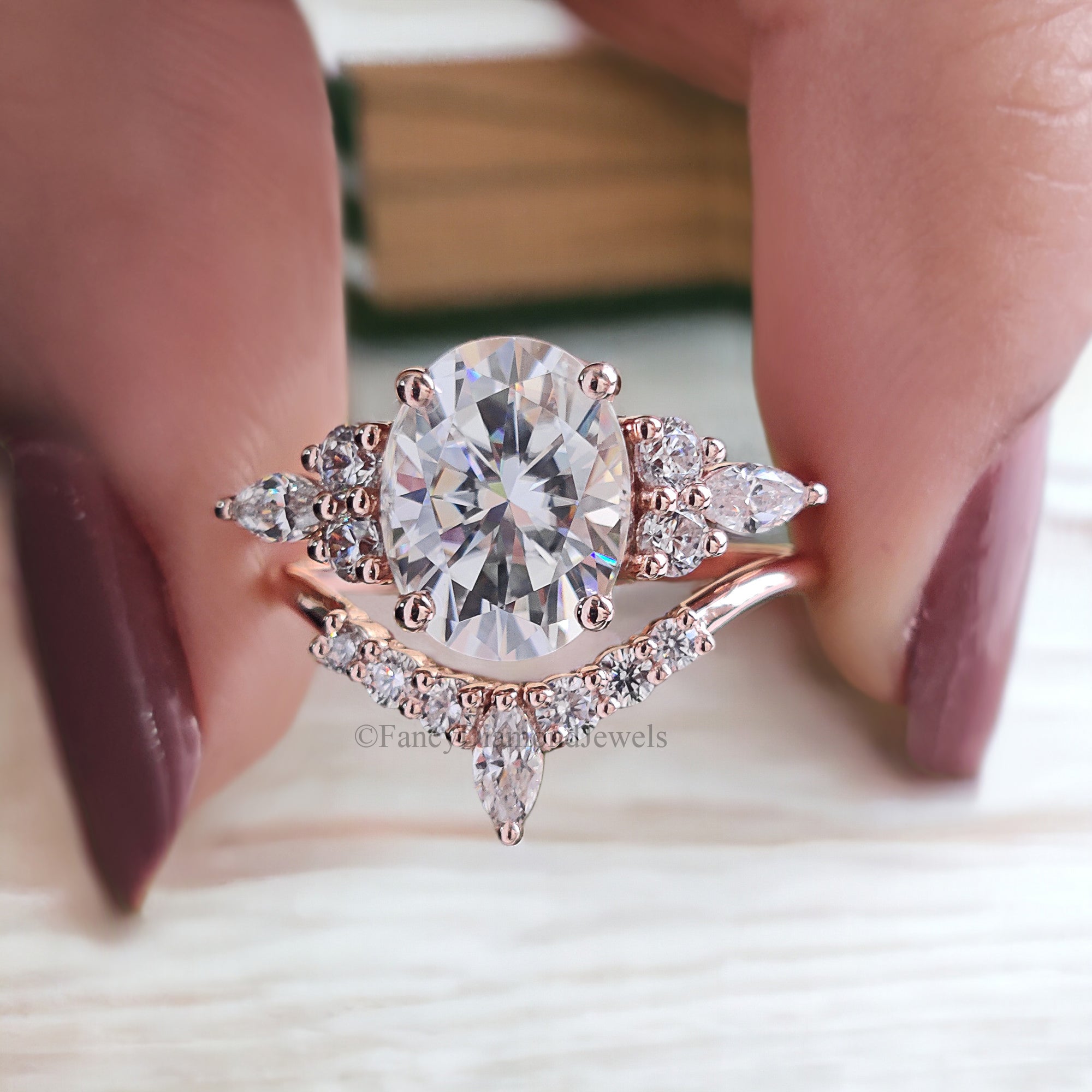 Oval Moissanite engagement ring set vintage unique rose gold engagement ring women Marquise Cluster ring wedding Bridal Promise ring FD119