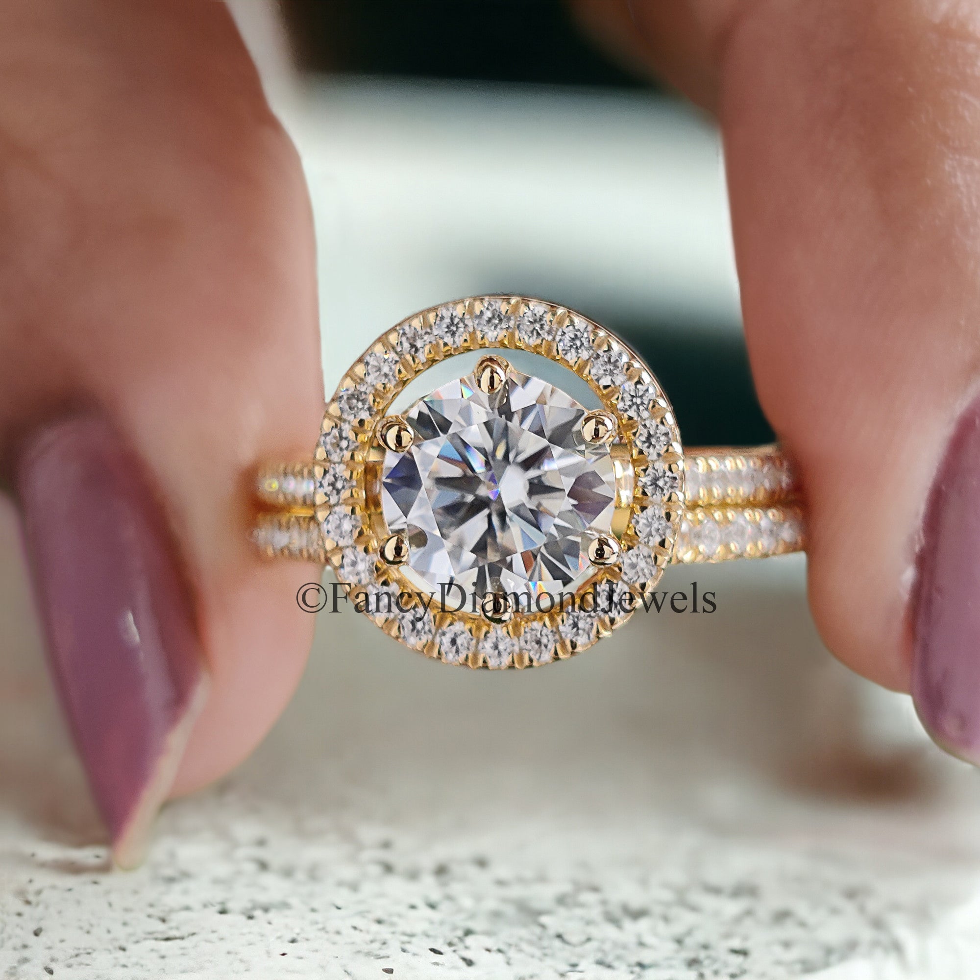 Round Cut Moissanite Diamond Wedding Bridal Ring Set Halo Engagement Ring Guard Wrap Edwardian Ring Set Enhancer Guard Ring For Woman FD73