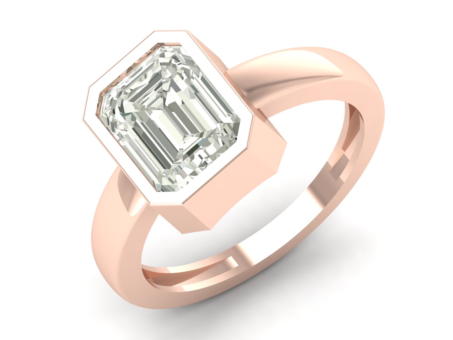 2.56 TW Solitaire Emerald Cut Lab Grown Diamond Ring Bezel Set Engagement Ring Wedding Ring PR587