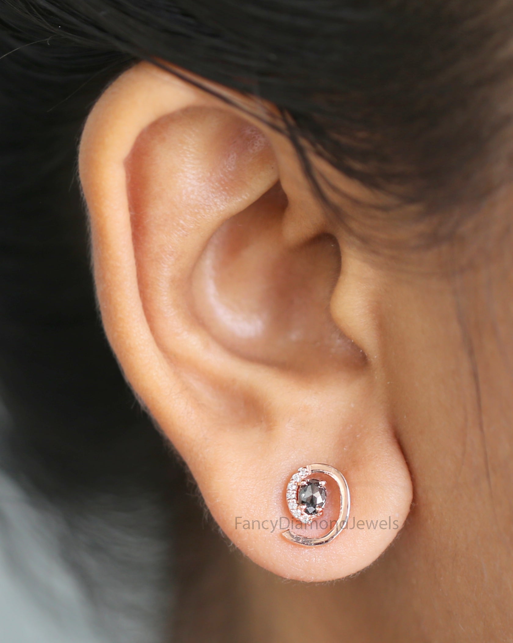 Oval Salt And Pepper Diamond Earring, Oval Shape Earring, Prong Earring, Engagement Earring, Earlobe Earrings, Earrings Jewelry KDN2293