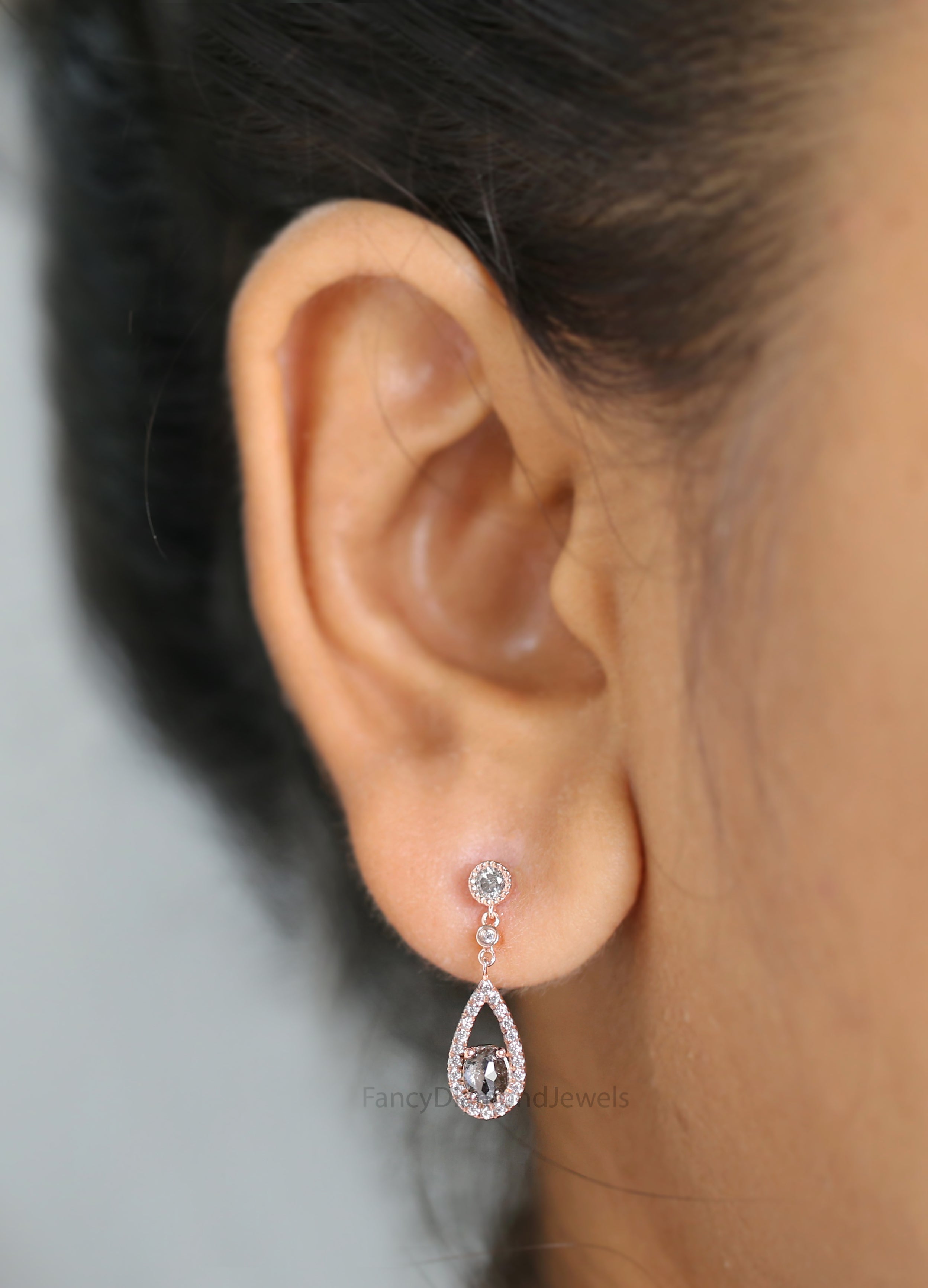 Oval Salt And Pepper Diamond Earring, Oval Shape Earring, Oval Cut Earring, Engagement Earring, Earlobe Earrings, Earrings Jewelry, KDL2772