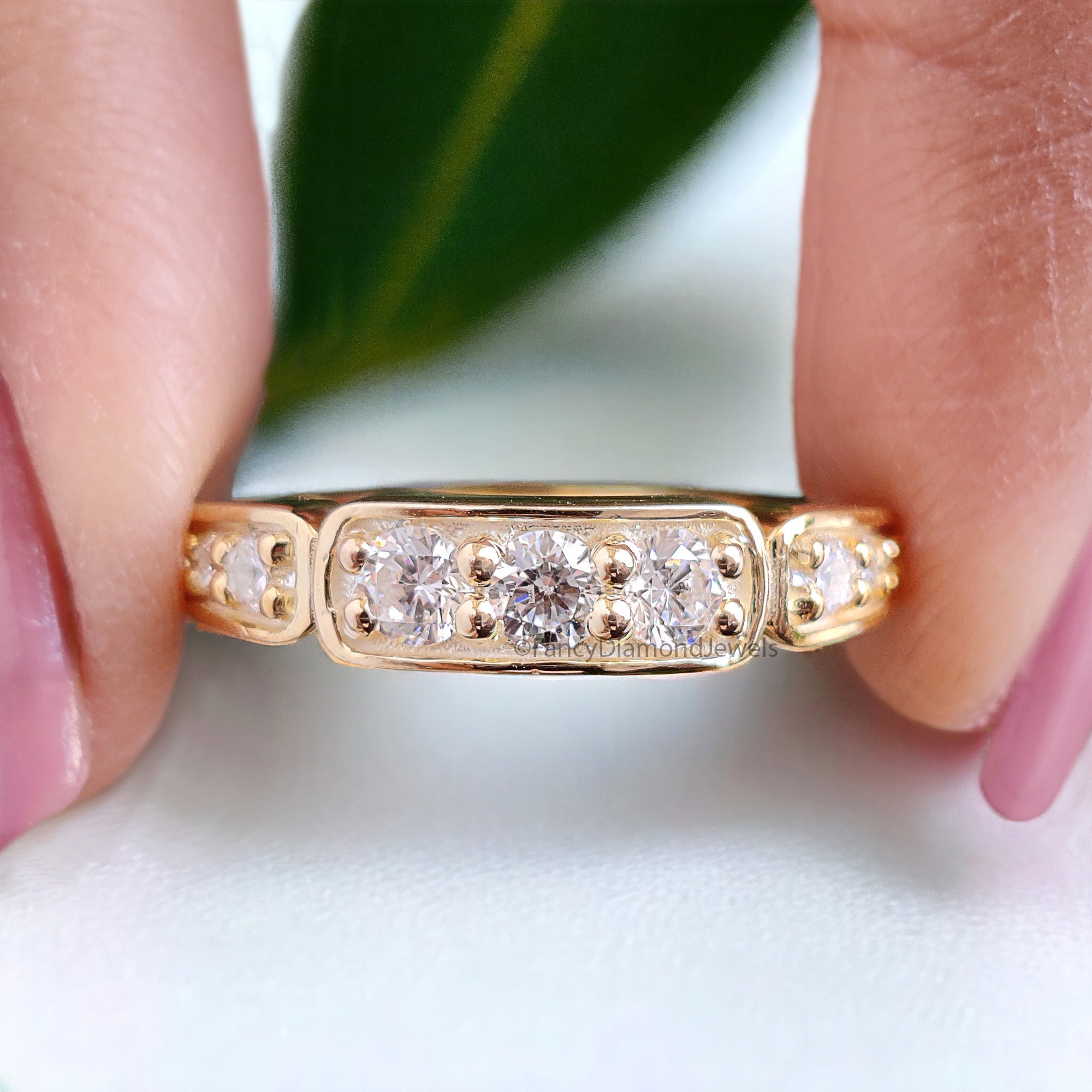 0.73 CT Round Diamond Engagement Ring Half Eternity Band Stackable Ring Moissanite Unique Wedding Ring 14K Solid Gold Anniversary Ring FD297