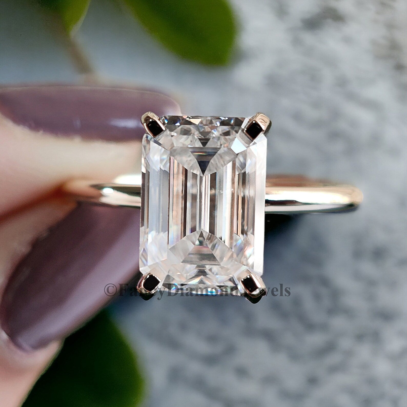 3 CT Emerald Cut Engagement Ring in Solid Yellow 10K/14k/18k Gold Emerald Cut Solitaire Engagement Ring Brilliant Moissanite Ring FD04
