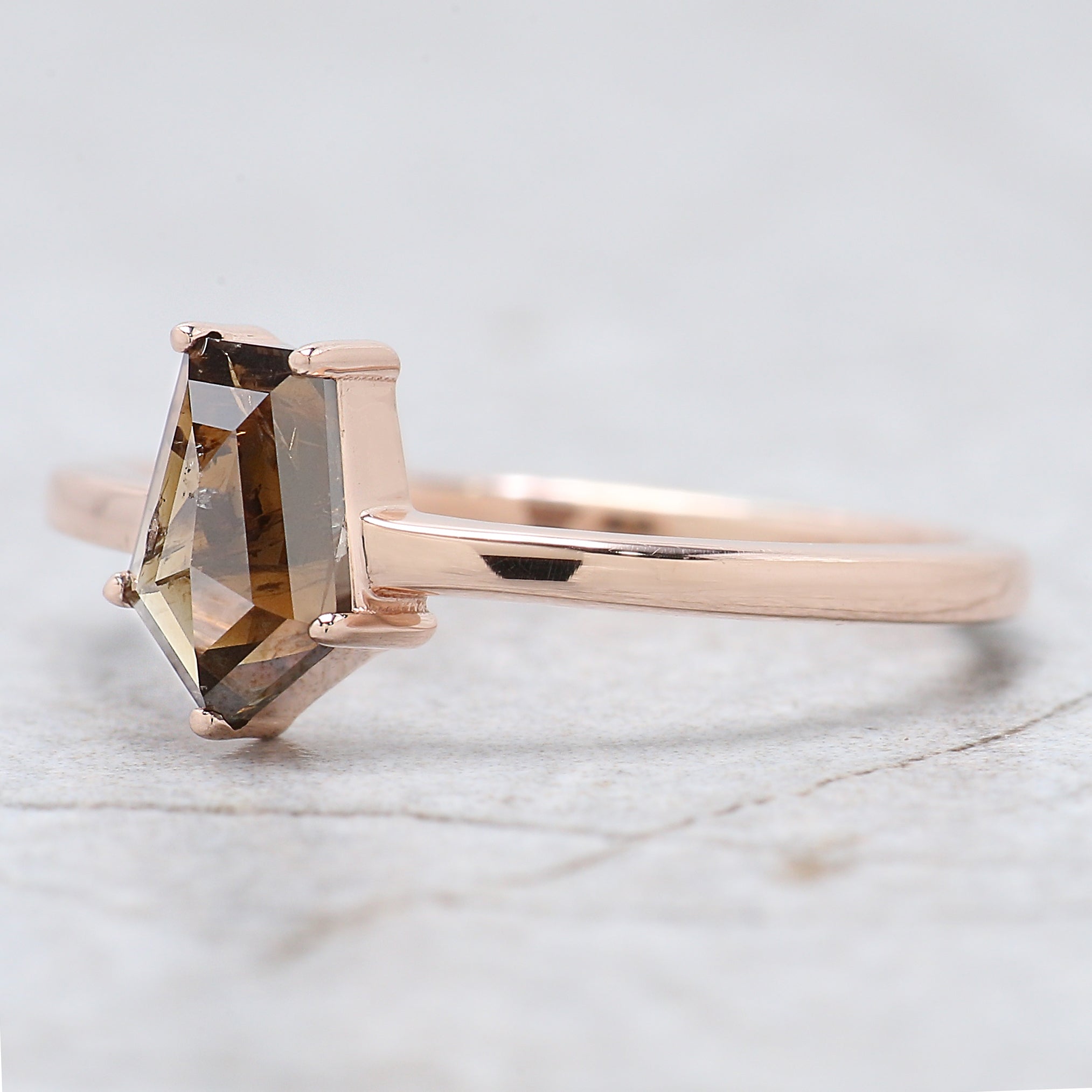 Coffin Shape Brown Color Diamond Ring 0.77 Ct 7.60 MM Coffin Diamond Ring 14K Solid Rose Gold Silver Engagement Ring Gift For Her QN9190