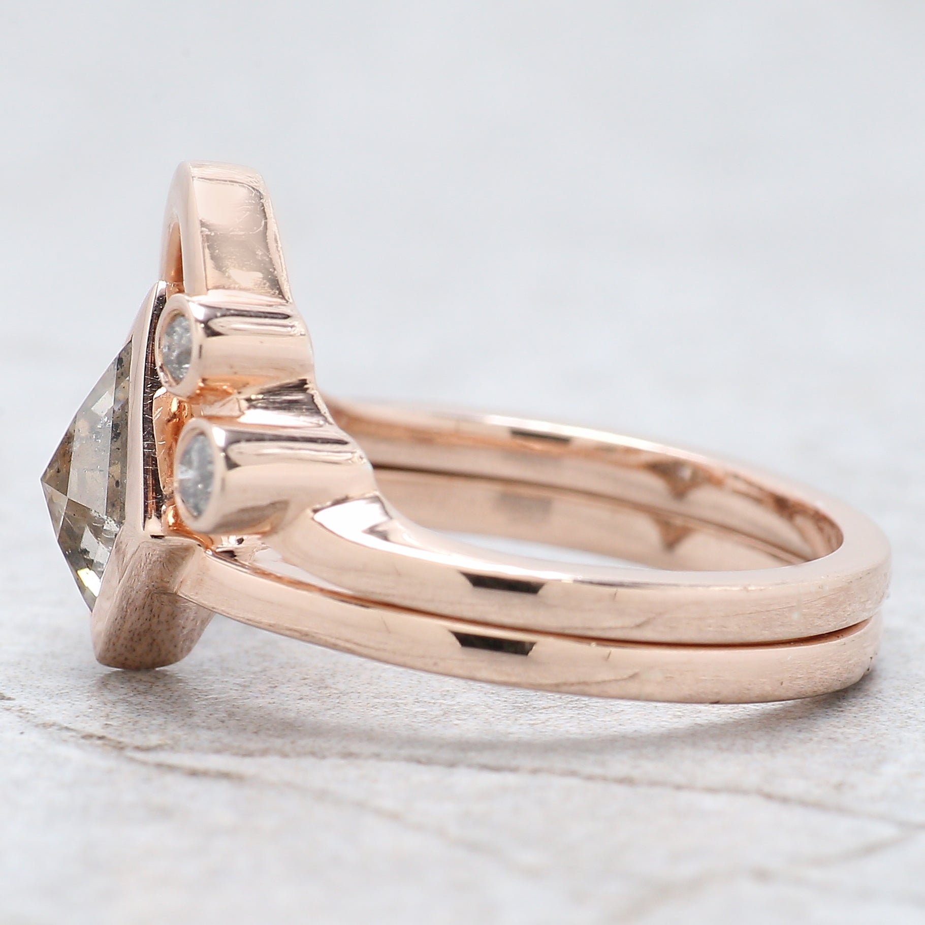 Kite Cut Salt And Pepper Diamond Ring 1.07 Ct 8.60 MM Kite Diamond Ring 14K Solid Rose Gold Silver Kite Engagement Ring Gift For Her QK2176