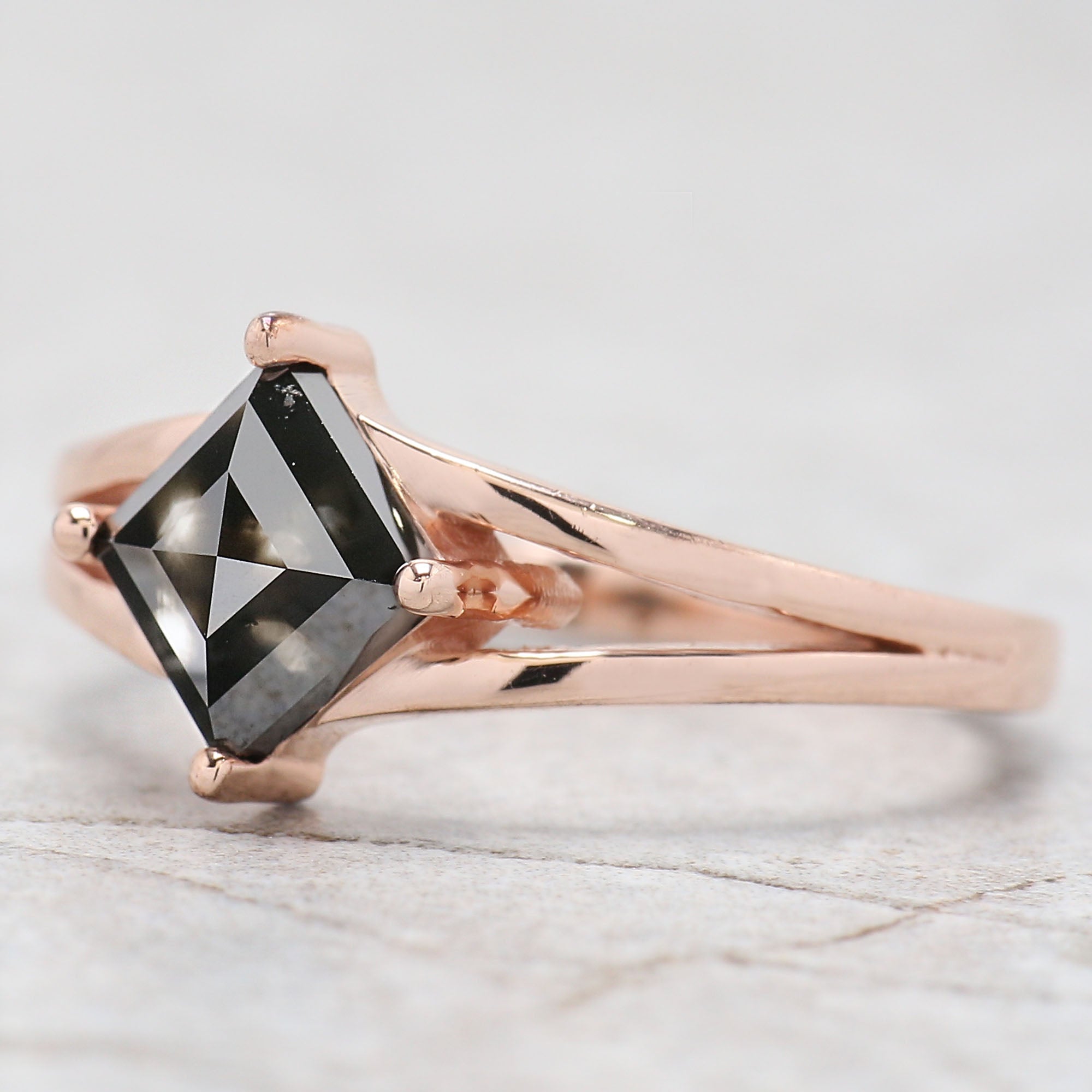 IGI Certified Princess Cut Black Color Diamond Ring 1.33 Ct 5.85 MM Princess Cut Diamond Ring 14K Rose Gold Silver Engagement Ring Gift For Her QL8961