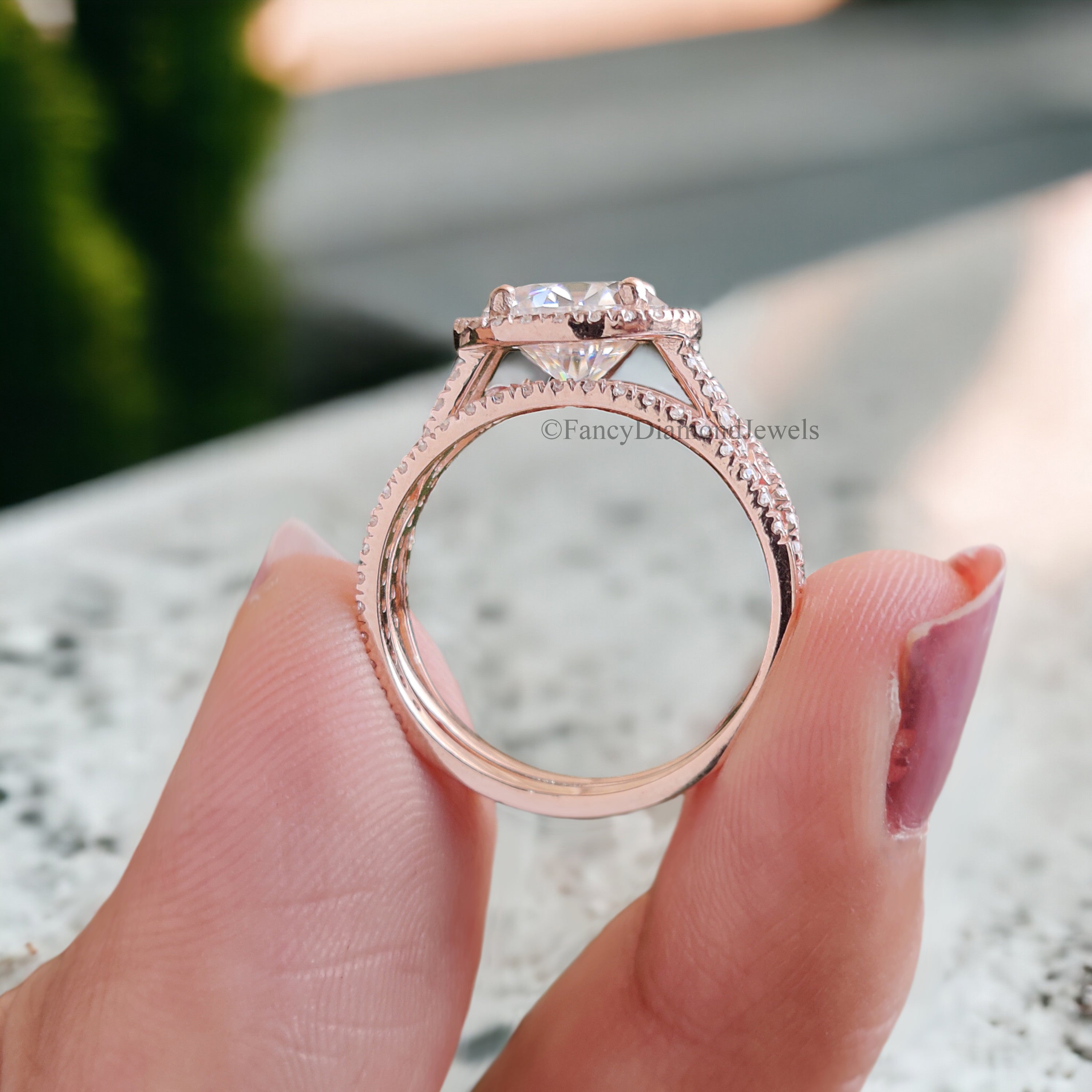 Round Cut Engagement Ring Set 14k/18k Rose Gold Round Cut Bridal Set Moissanite Engagement Ring Prong Set Wedding Ring Gift For Mom FD139