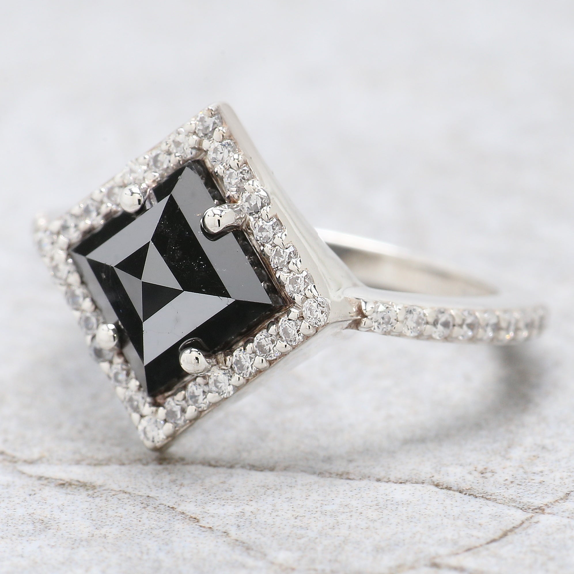 Kite Cut Black Color Diamond Ring 1.96 Ct 9.65 MM Kite Shape Diamond Ring 14K Solid White Gold Silver Engagement Ring Gift For Her QL9571