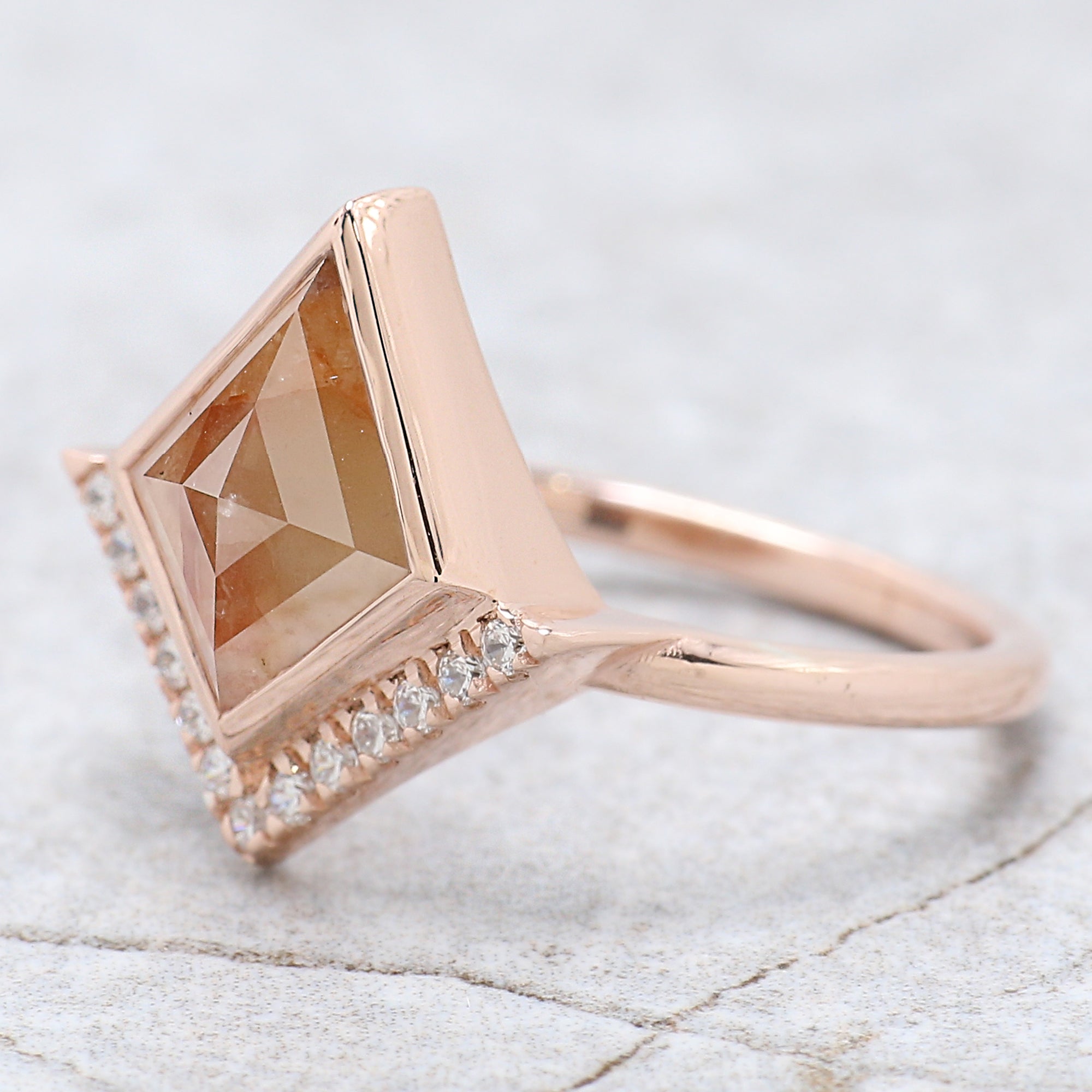 Kite Cut Brown Color Diamond Ring 2.18 Ct 10.40 MM Kite Shape Diamond Ring 14K Rose Gold Silver Kite Engagement Ring Gift For Her QN235