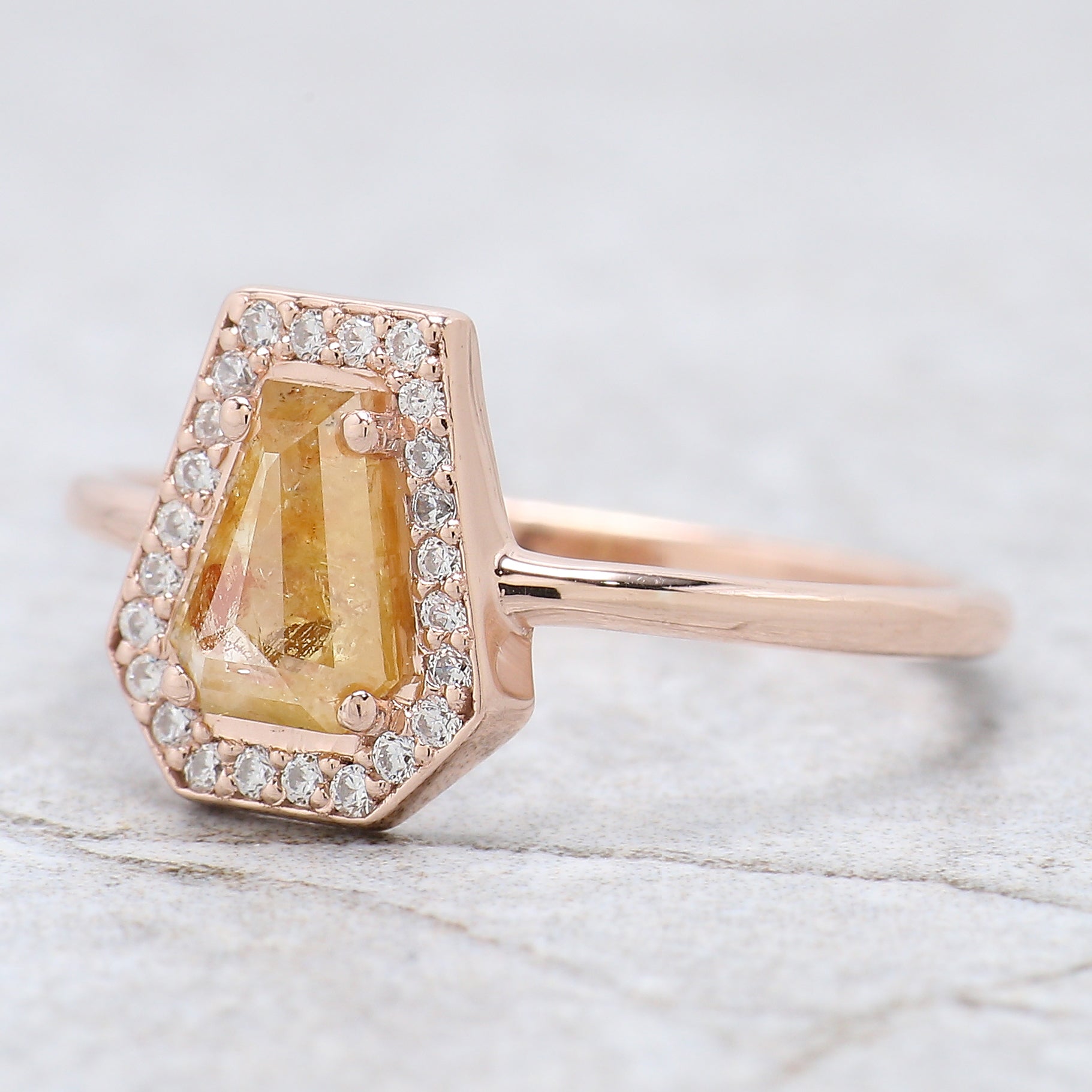 Coffin Cut Yellow Color Diamond Ring 0.66 Ct 6.56 MM Coffin Diamond Ring 14K Solid Rose Gold Silver Engagement Ring Gift For Her QN1988