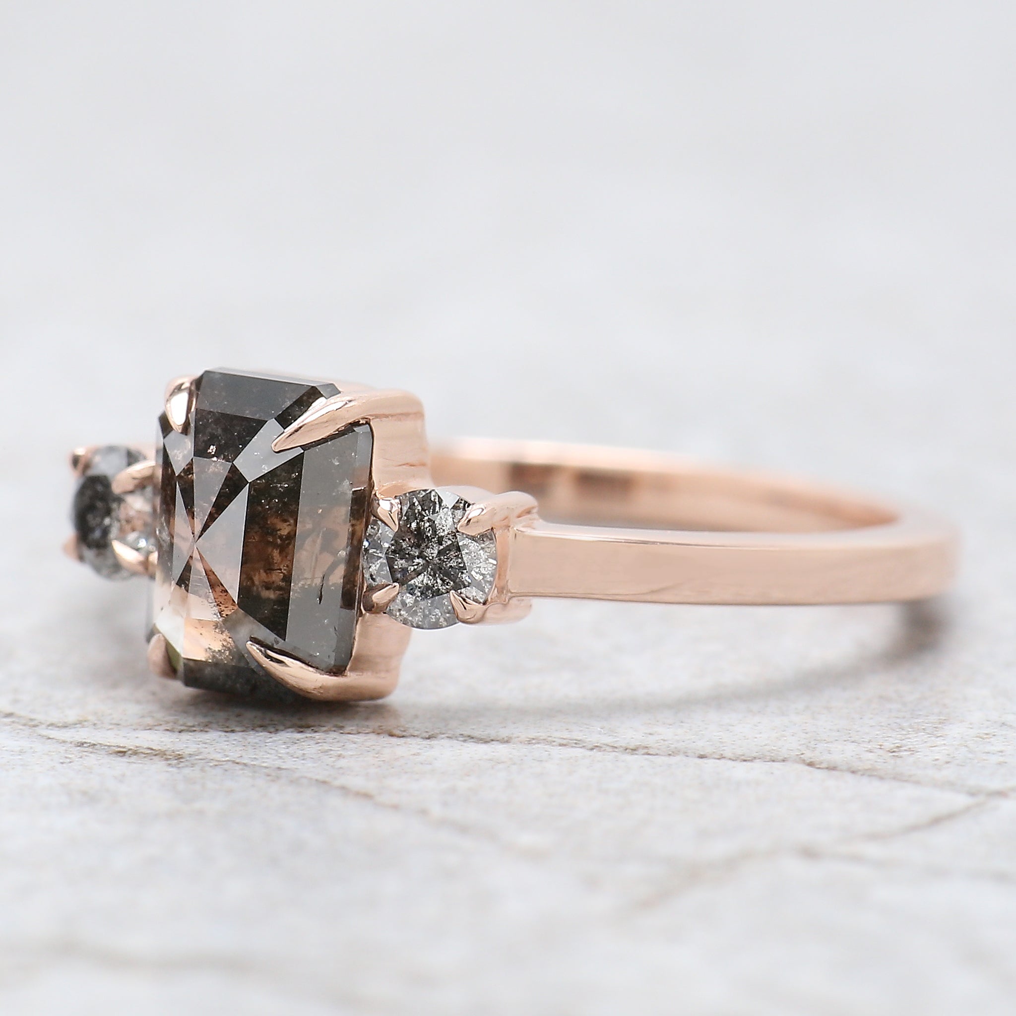 Emerald Cut Black Color Diamond Ring 1.24 Ct 7.00 MM Emerald Diamond Ring 14K Solid Rose Gold Silver Engagement Ring Gift For Her QN615