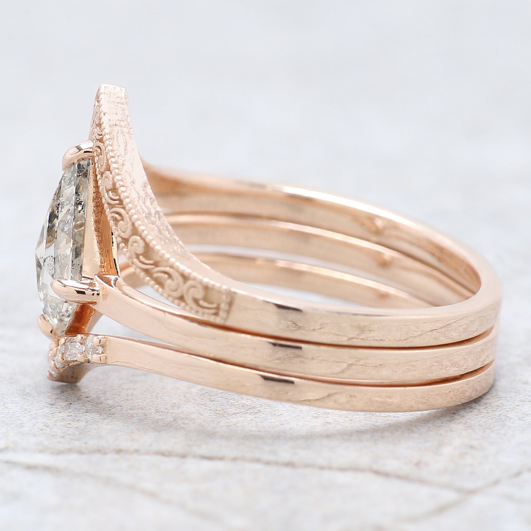 Kite Cut Salt And Pepper Diamond Ring 0.77 Ct 8.78 MM Kite Diamond Ring 14K Solid Rose Gold Silver Kite Engagement Ring Gift For Her QL2681