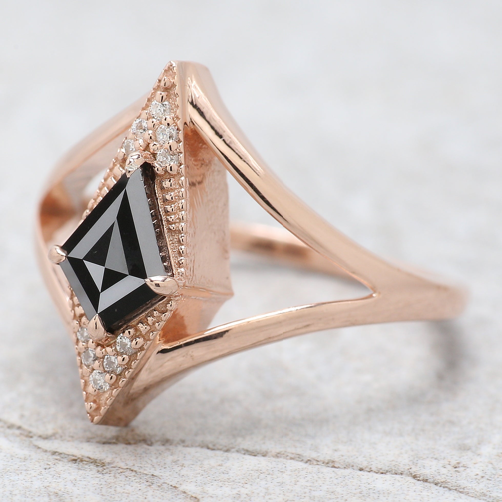 Kite Cut Black Color Diamond Ring 0.56 Ct 7.93 MM Kite Diamond Ring 14K Solid Rose Gold Silver Kite Engagement Ring Gift For Her QN2205