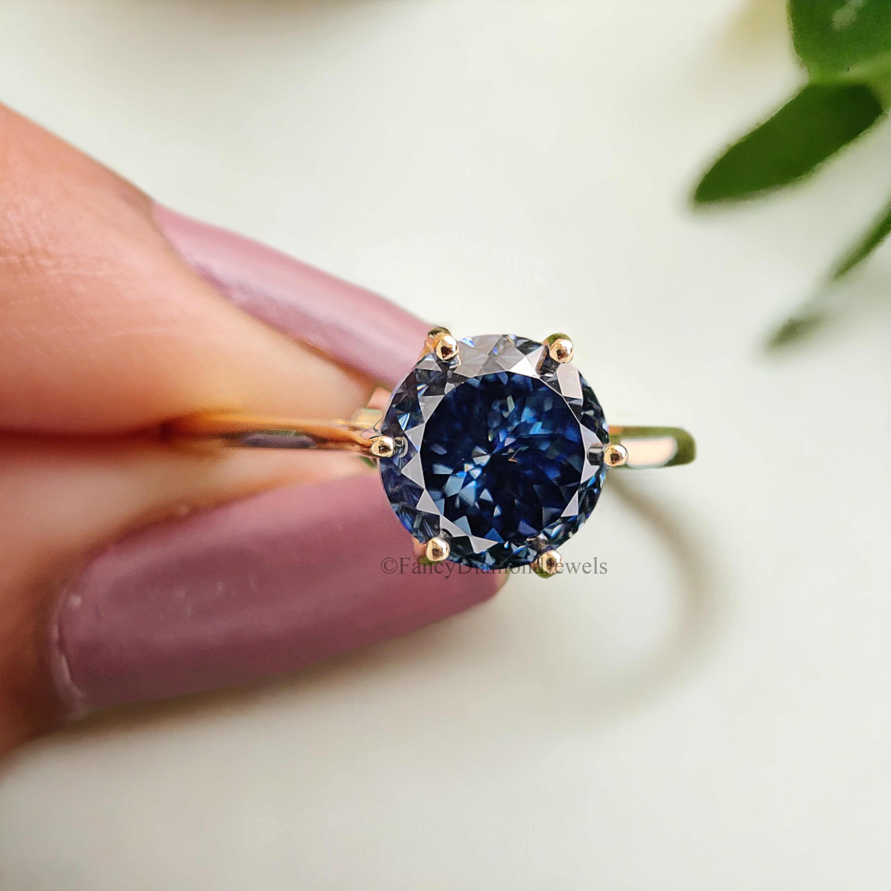 Classic 2.00 CT Portuguese Cut Royal Blue Moissanite Engagement Ring Solitaire Ring Cathedral Wedding Ring Anniversary Gift For Her FD178