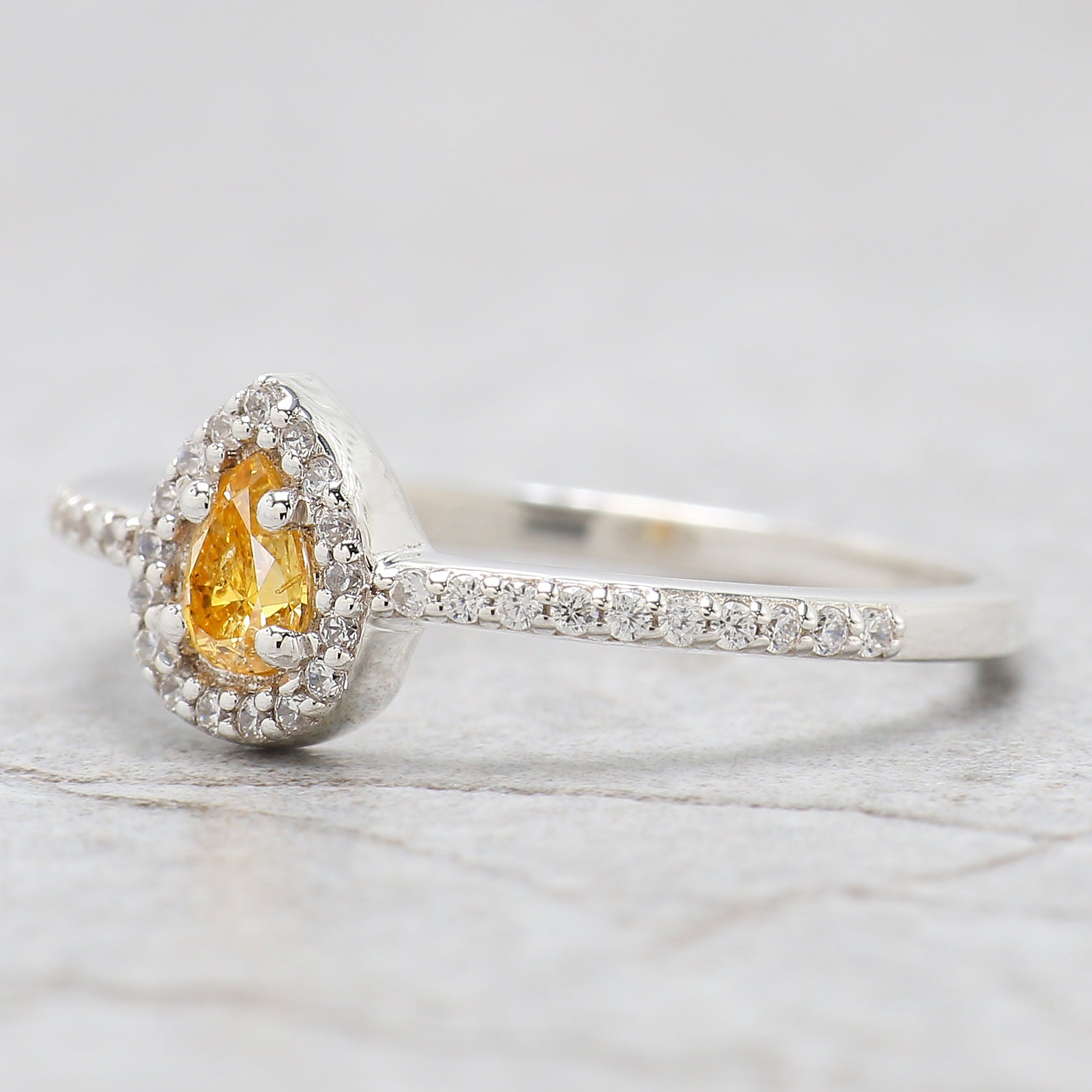 Pear Cut Orange Color Diamond Ring 0.20 Ct 4.50 MM Pear Diamond Ring 14K Solid White Gold Silver Pear Engagement Ring Gift For Her QL5669