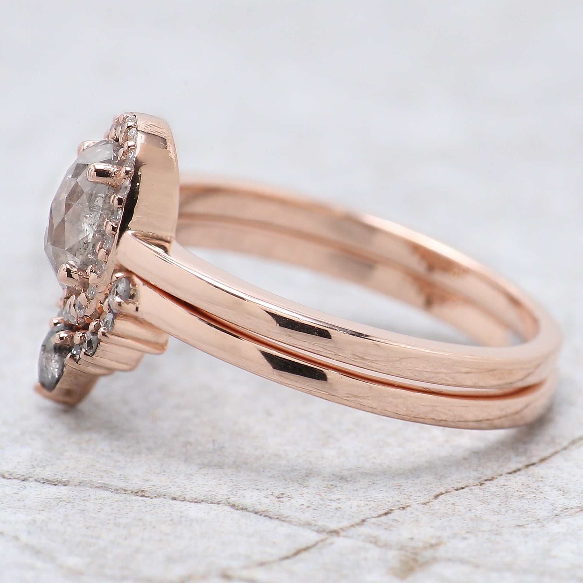 Oval Cut Salt And Pepper Diamond Ring 0.63 Ct 6.25 MM Oval Diamond Ring 14K Solid Rose Gold Silver Oval Engagement Ring Gift For Her QL8937