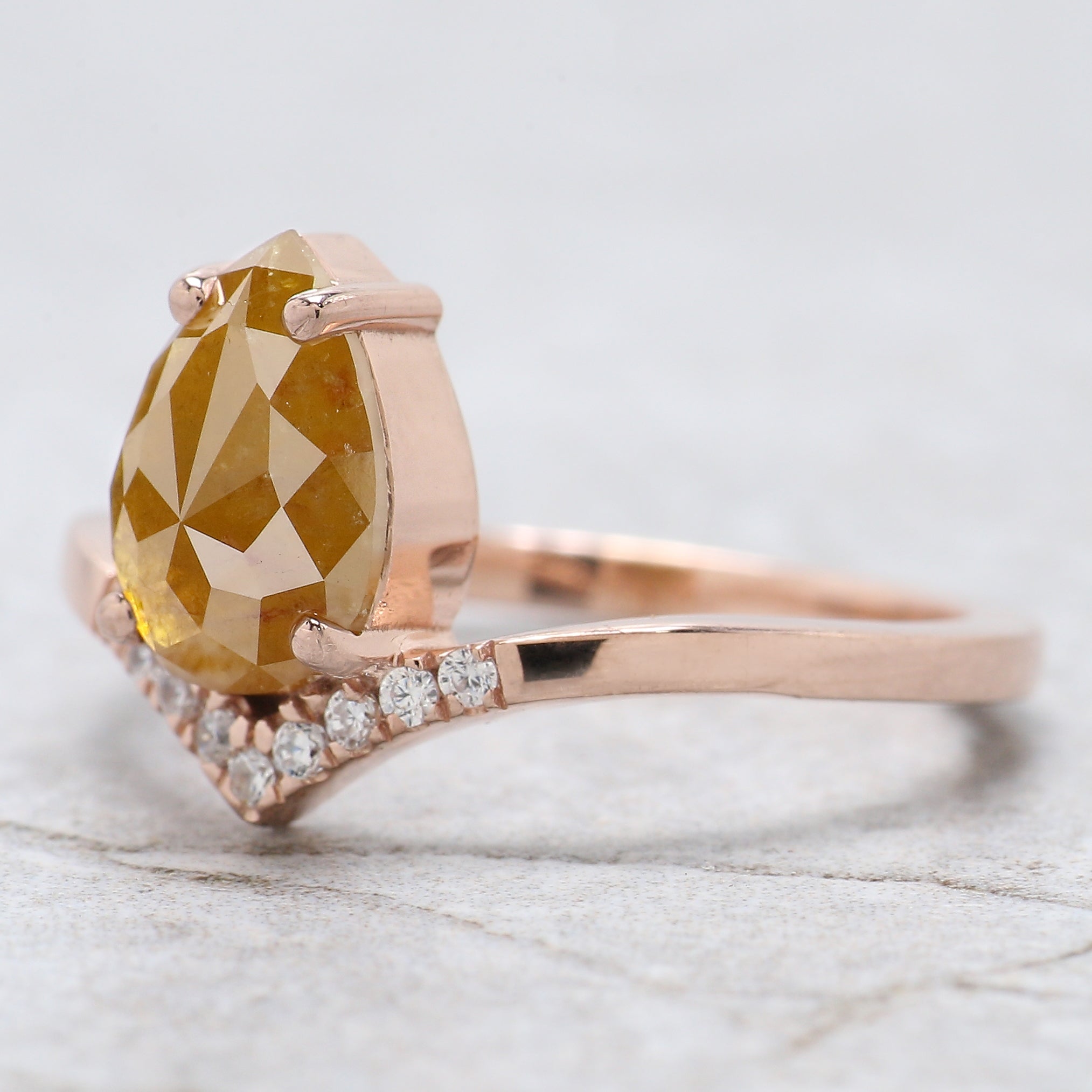 Pear Cut Yellow Color Diamond Ring 1.60 Ct 9.40 MM Pear Shape Diamond Ring 14K Solid Rose Gold Silver Engagement Ring Gift For Her QK2263