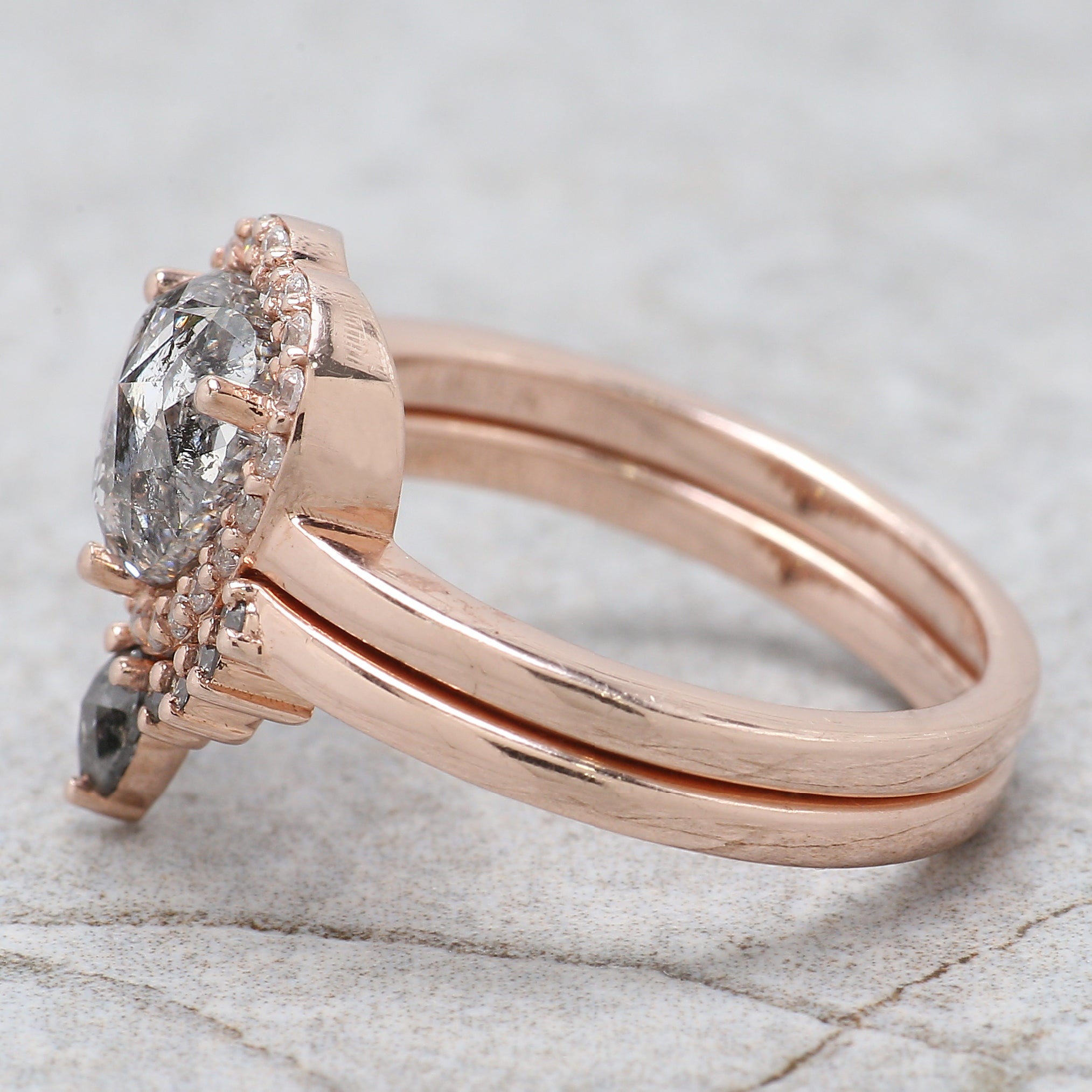 Heart Salt And Pepper Diamond Ring 1.54 Ct 7.09 MM Heart Shape Diamond Ring 14K Solid Rose Gold Silver Engagement Ring Gift For Her QL2598