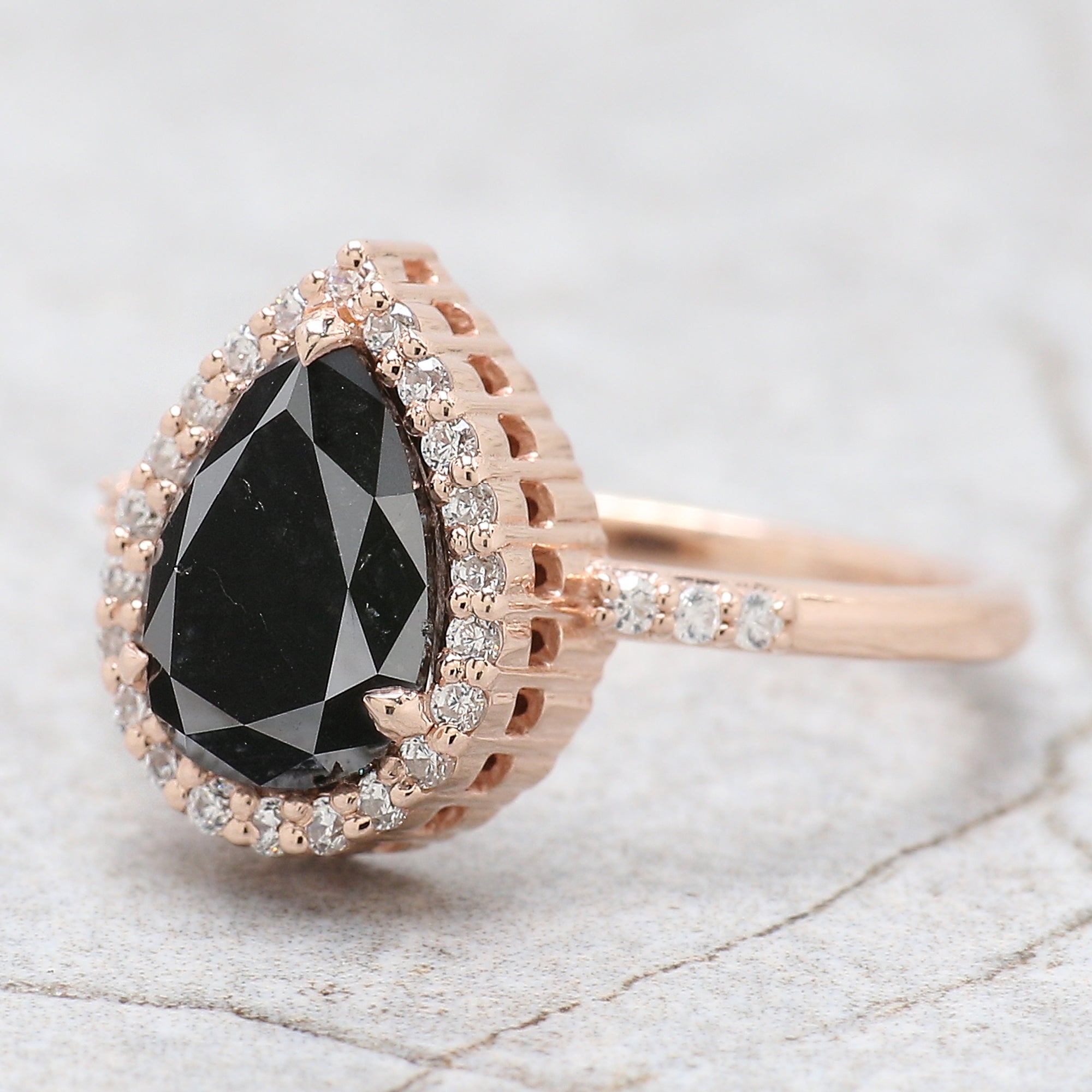 Pear Cut Black Color Diamond Ring 1.97 Ct 9.65 MM Pear Shape Diamond Ring 14K Solid Rose Gold Silver Pear Engagement Ring Gift For Her QN1542