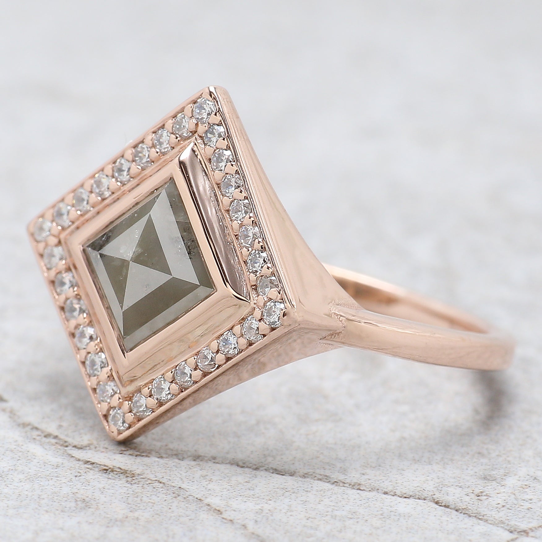 Kite Cut Salt And Pepper Diamond Ring 1.35 Ct 9.00 MM Kite Diamond Ring 14K Solid Rose Gold Silver Kite Engagement Ring Gift For Her QN764