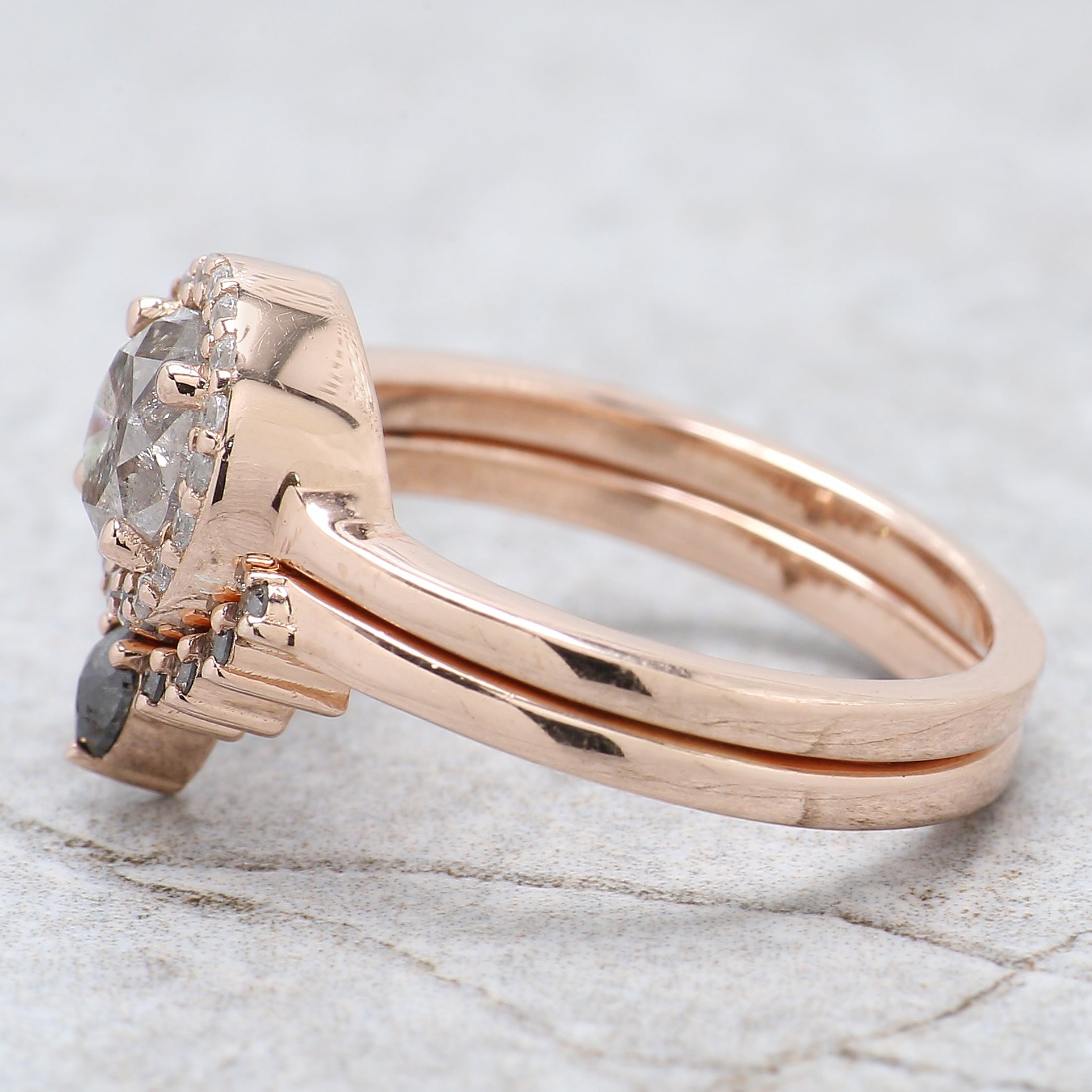 Round Cut Salt And Pepper Diamond Ring 1.06 Ct 6.10 MM Round Diamond Ring 14K Solid Rose Gold Silver Engagement Ring Gift For Her QL2719