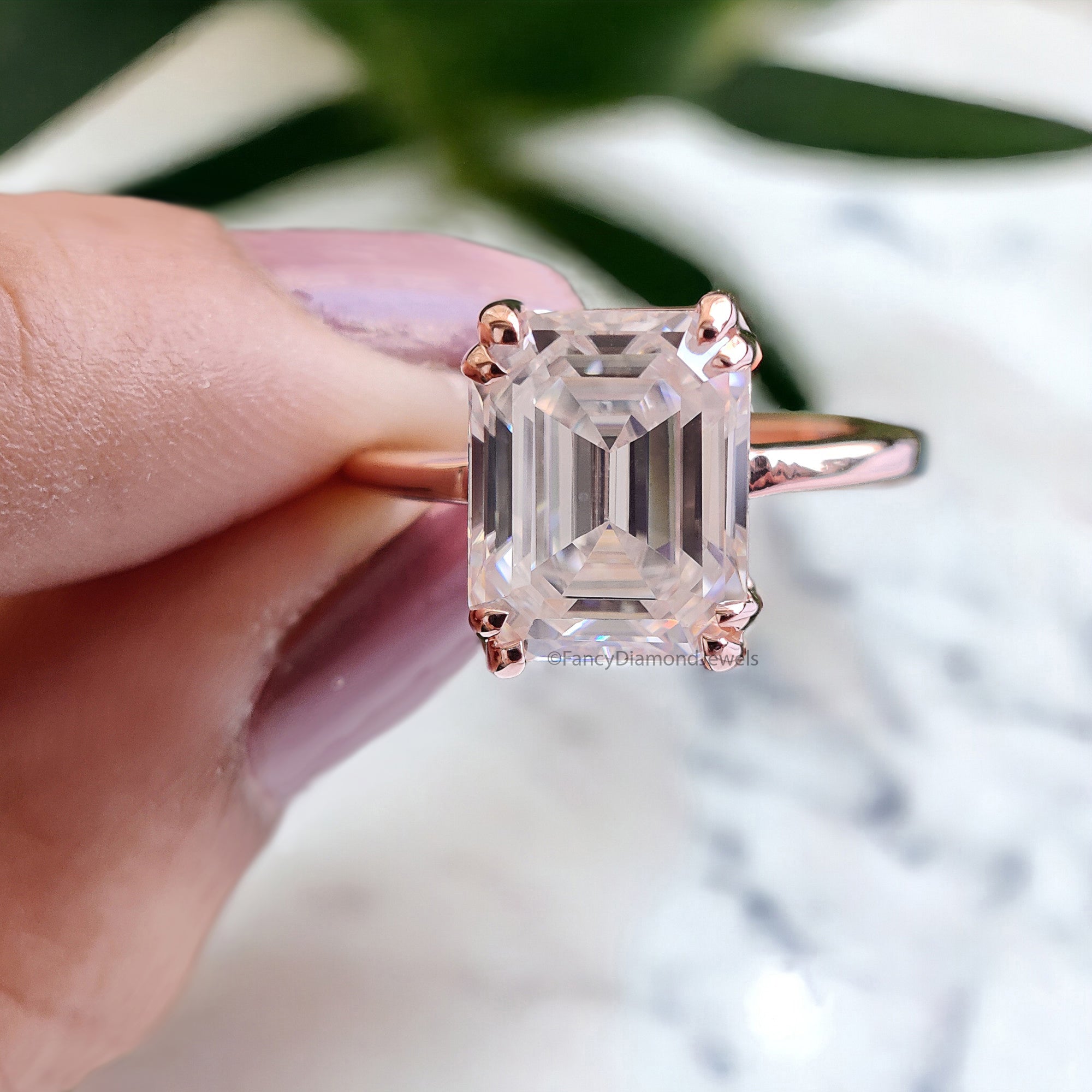 3.70 CT Emerald Shape Engagement Ring in Solid Rose 10K/14k/18k Gold Emerald Cut Solitaire Engagement Ring Brilliant Moissanite Ring FD31