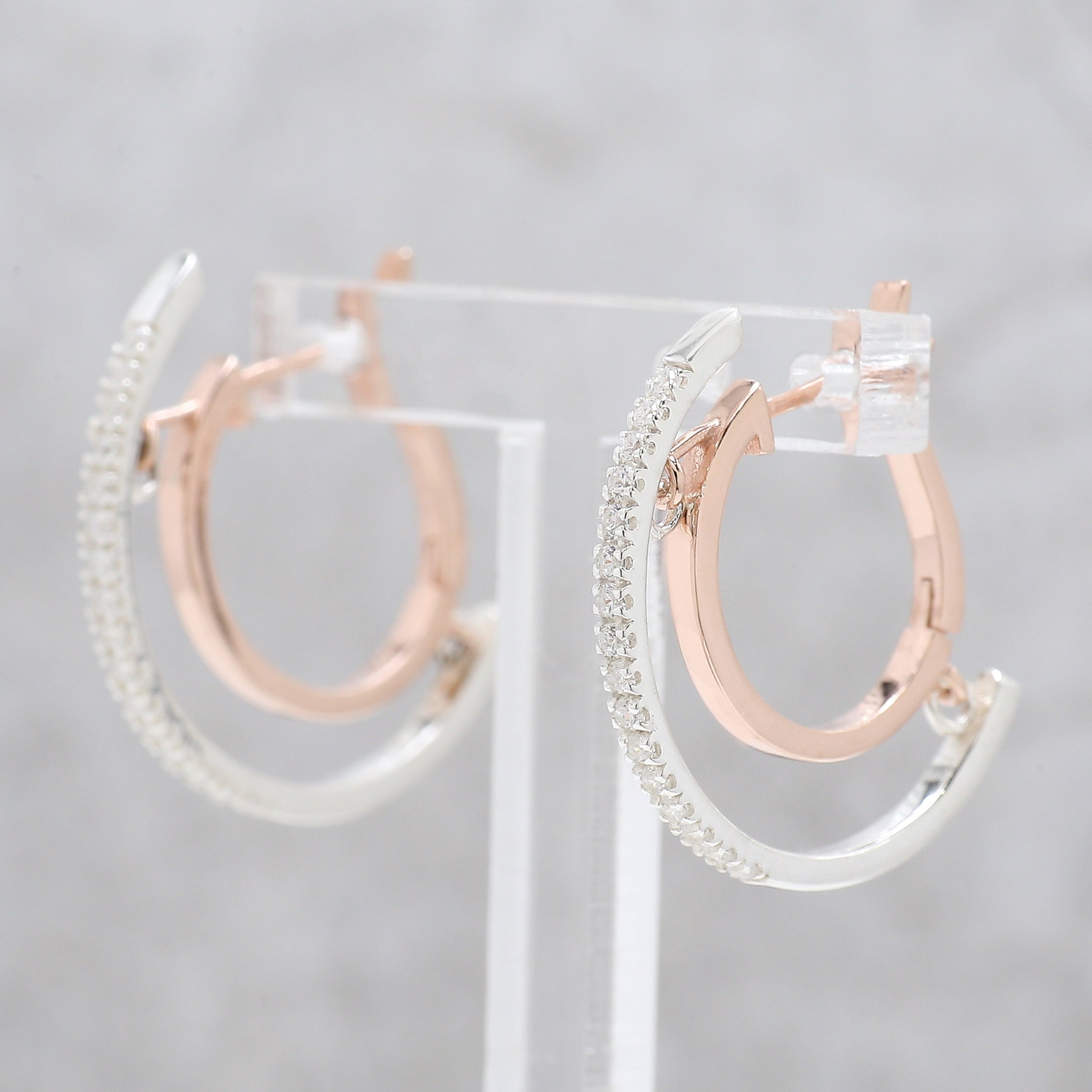 Round White Diamond Earring Dancing Hoop Earring Engagement Earring Two Tone Earrings Earlobe Earrings Jewelry Gift For Women FD266