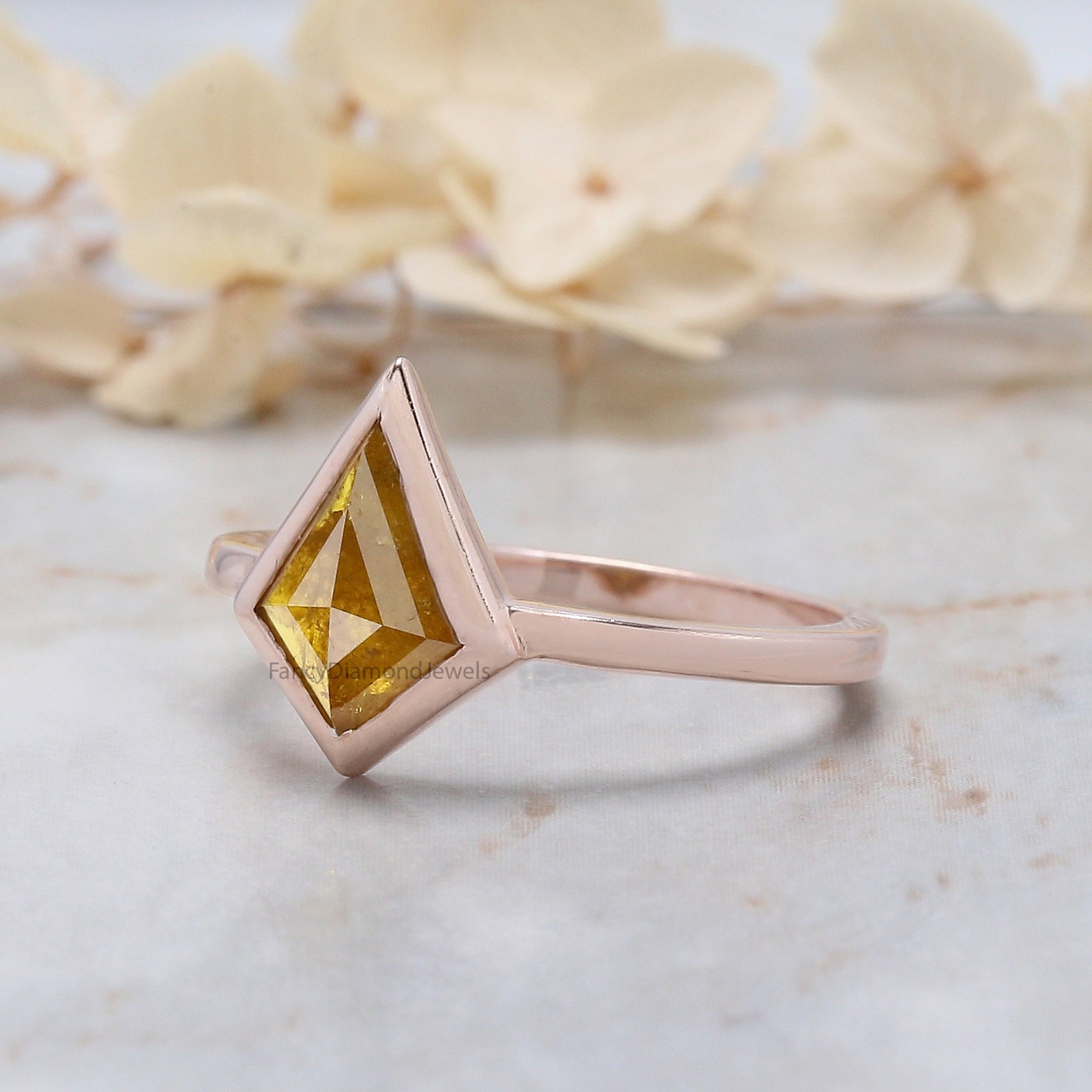Kite Shape Yellow Color Diamond Ring 1.48 Ct 9.95 MM Kite Cut Diamond Ring 14K Solid Rose Gold Silver Engagement Ring Gift For Her QN660