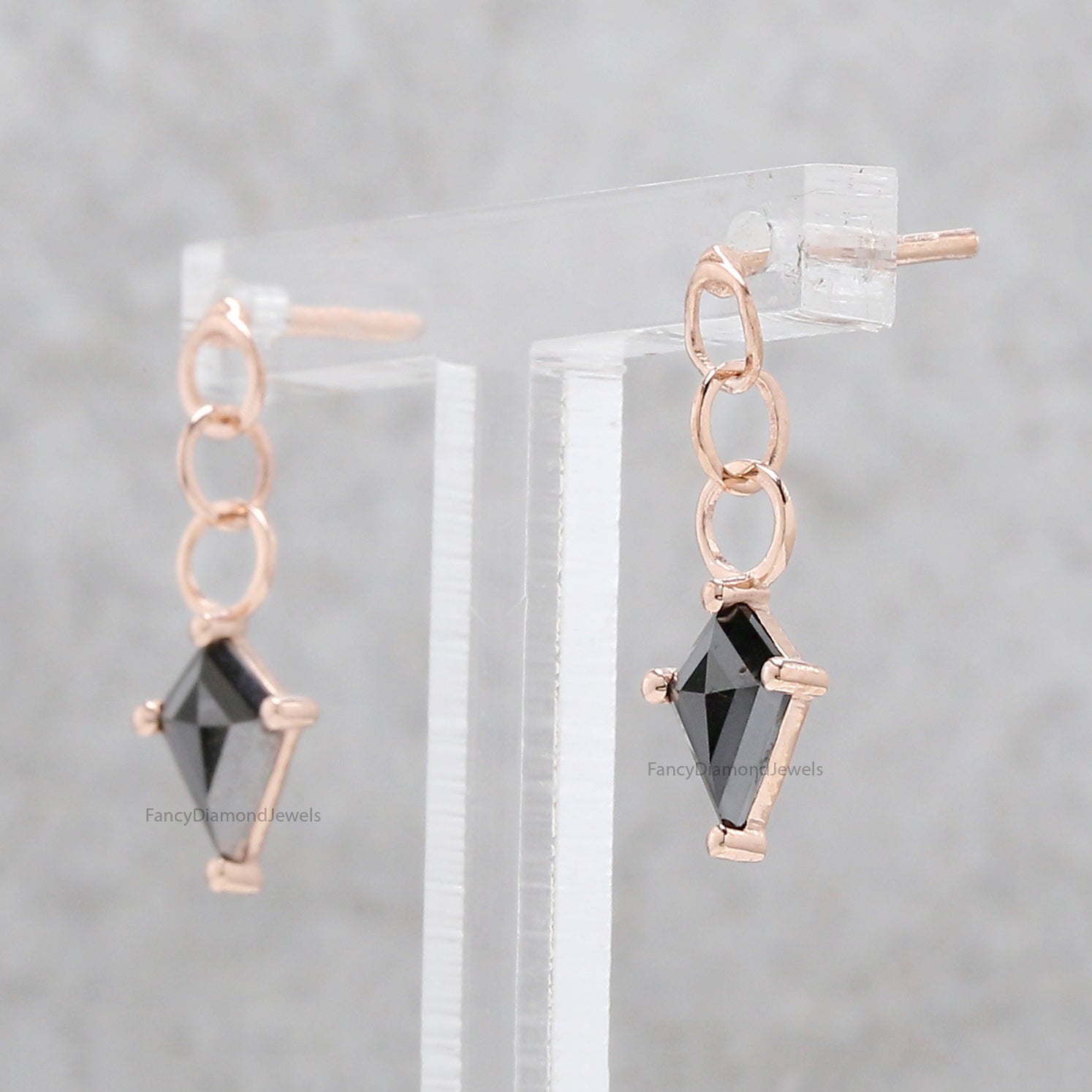 Kite Cut Black Color Diamond Earring 0.77 Ct 7.70 MM Kite Diamond Earring 14K Solid Rose Gold Silver Engagement Earring Gift For Her QN2276