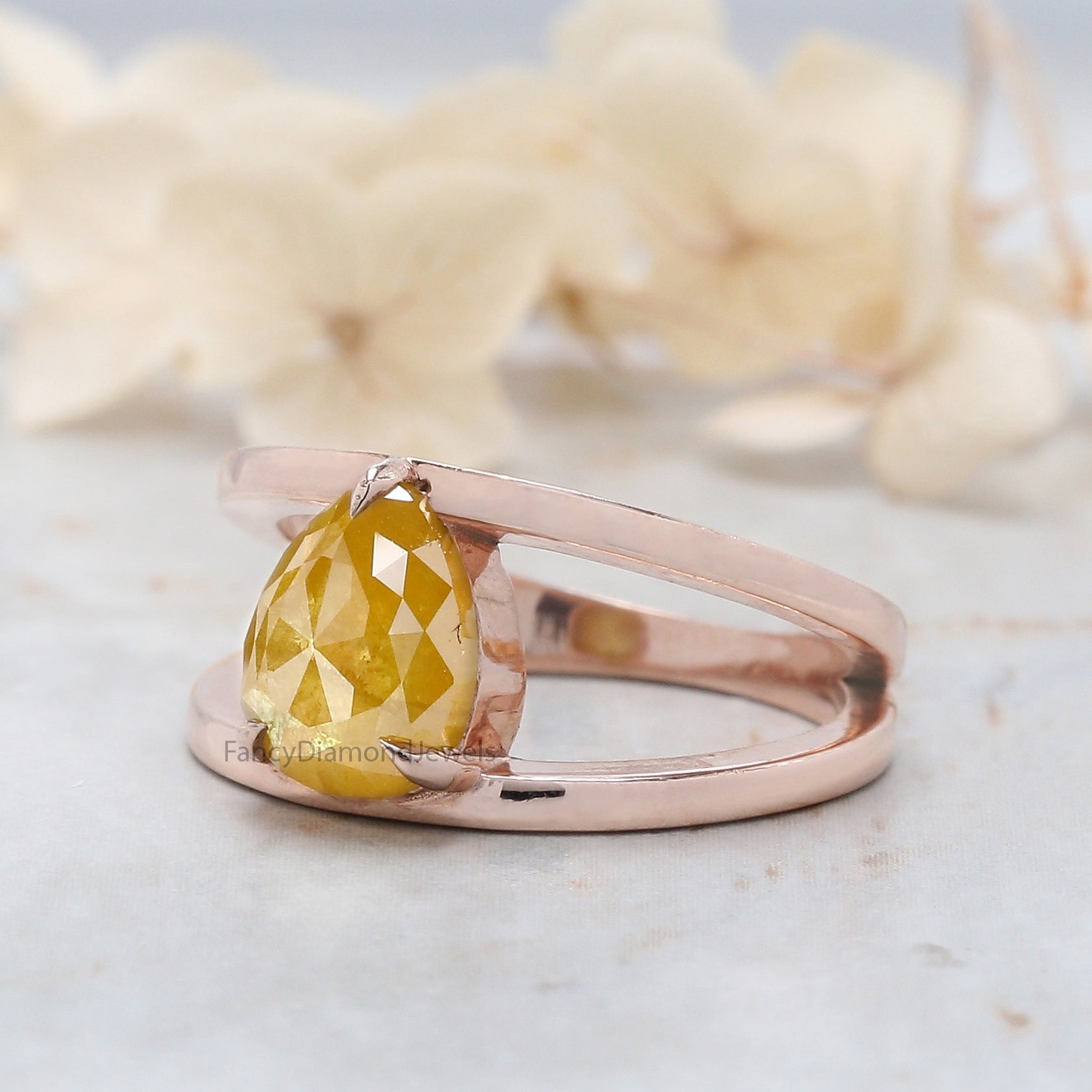 Pear Cut Yellow Color Diamond Ring 1.56 Ct 8.90 MM Pear Shape Diamond Ring 14K Solid Rose Gold Silver Engagement Ring Gift For Her QN323