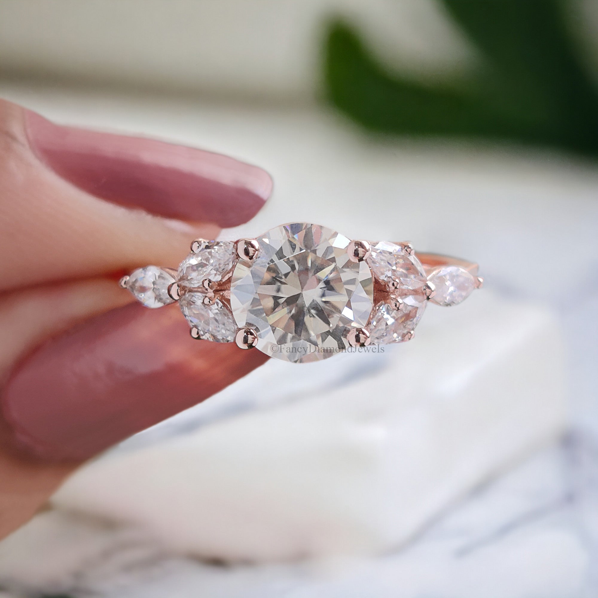 Moissanite Engagement Ring Vintage Unique Round Diamond Cluster Ring Rose gold Engagement Ring Women Wedding Bridal Anniversary Gift FD123