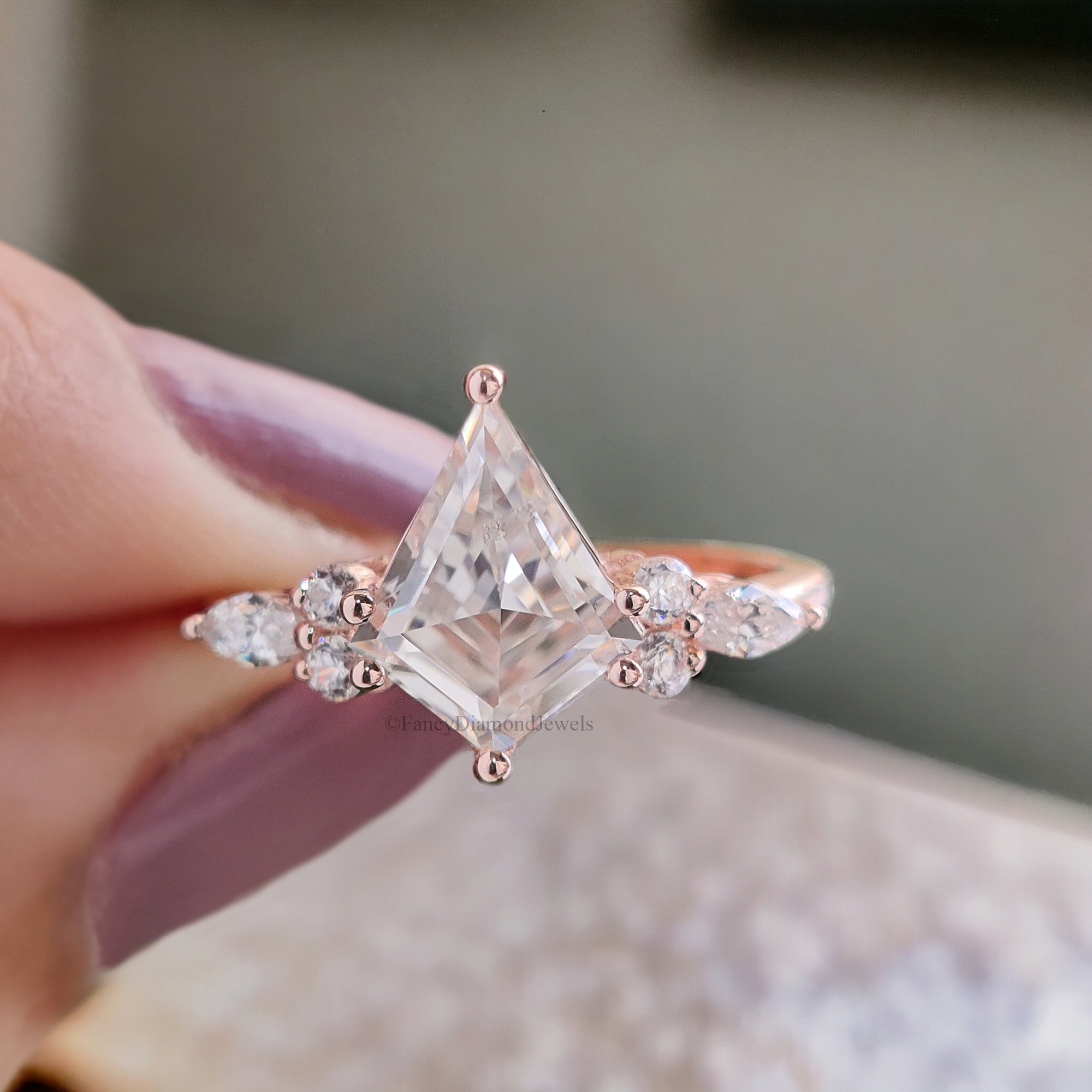 Kite Shaped Moissanite Engagement Ring Vintage Unique Cluster Rose Gold Engagement Ring Marquise Diamond Ring Wedding Promise Ring FD112