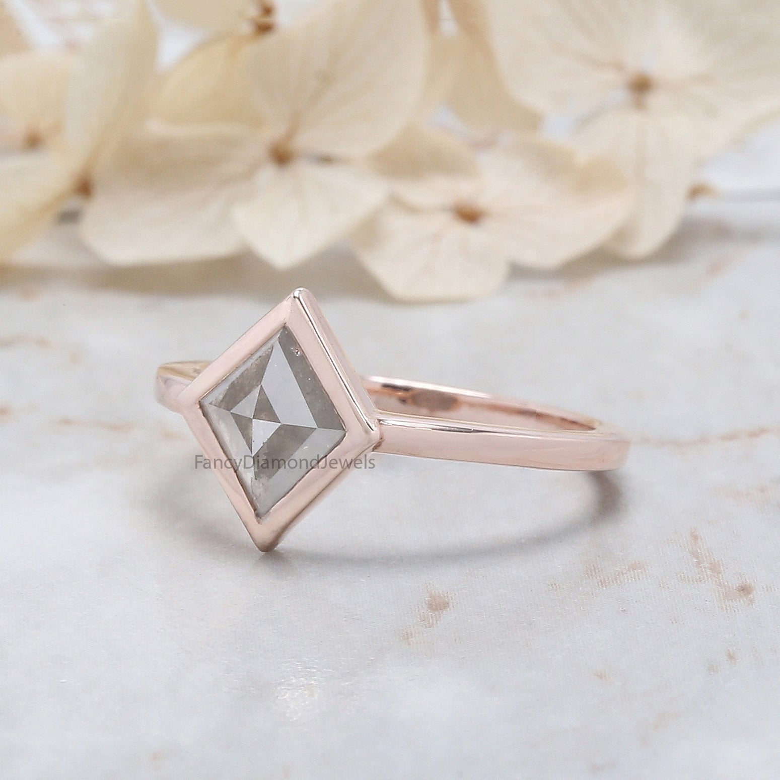 Kite Cut Salt And Pepper Diamond Ring 1.00 Ct 9.10 MM Kite Diamond Ring 14K Solid Rose Gold Silver Kite Engagement Ring Gift For Her QL7955